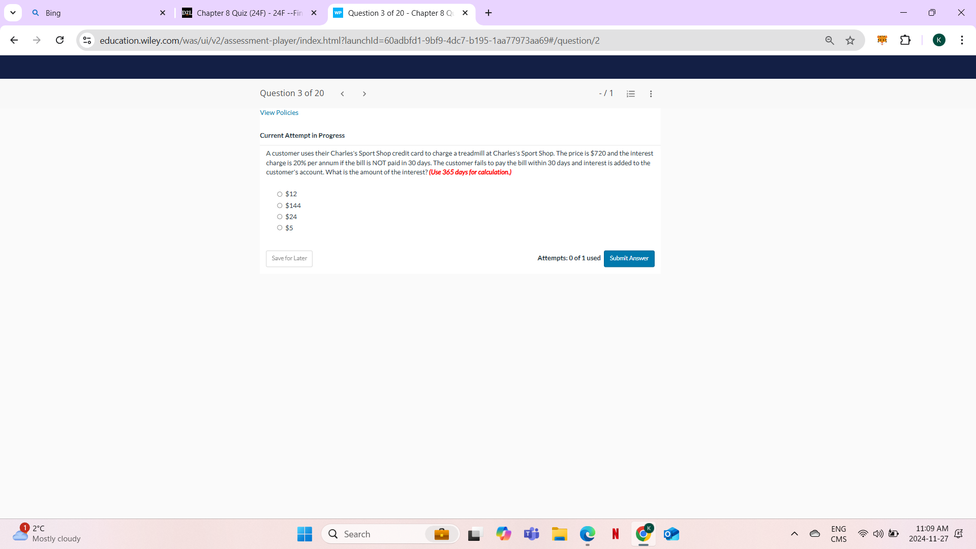 answer Q Bing X D2L Chapter 8 Quiz (24F) - 24F