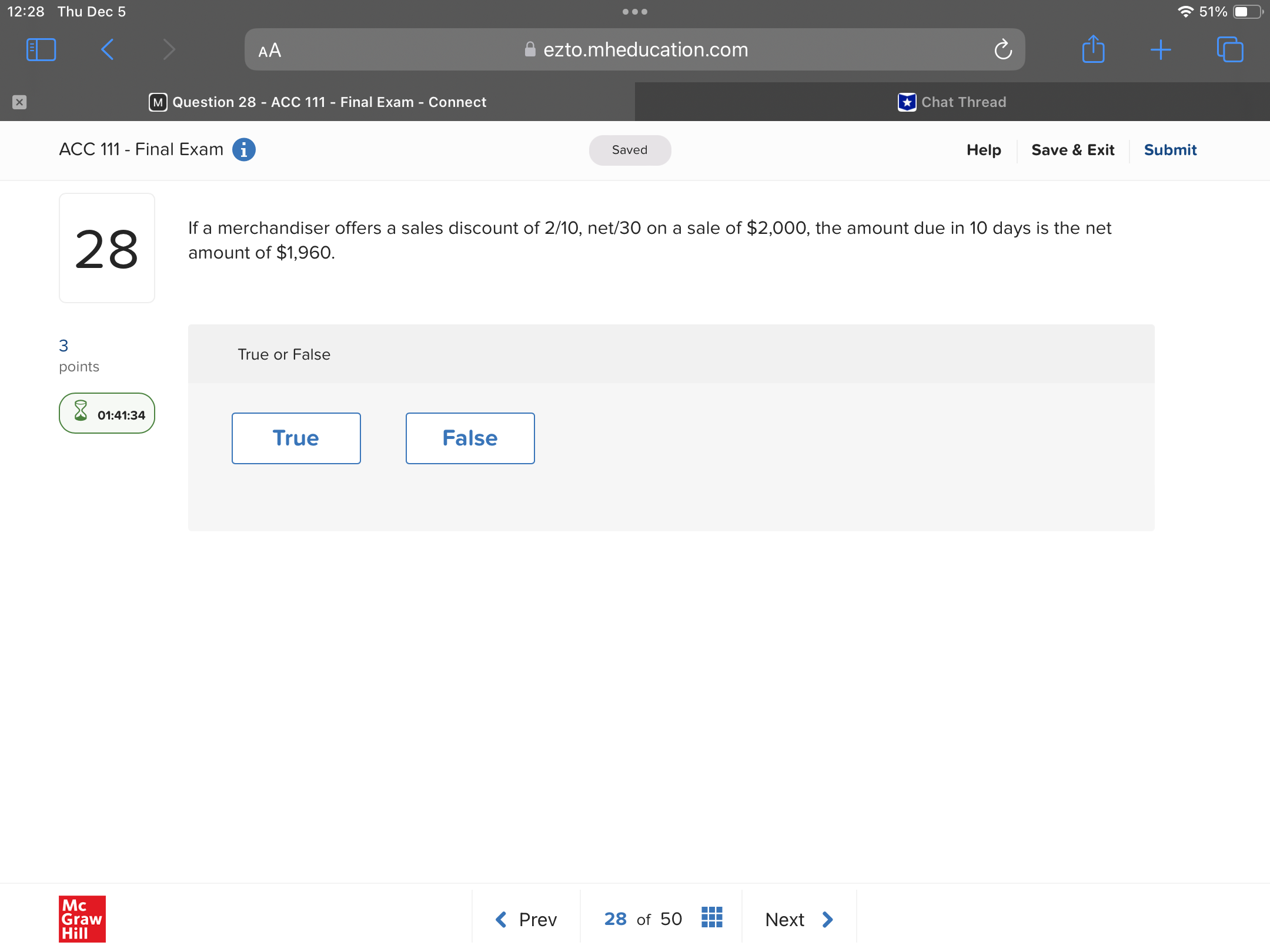 Answer 12:28 Thu Dec 5 . . . 51%O AA