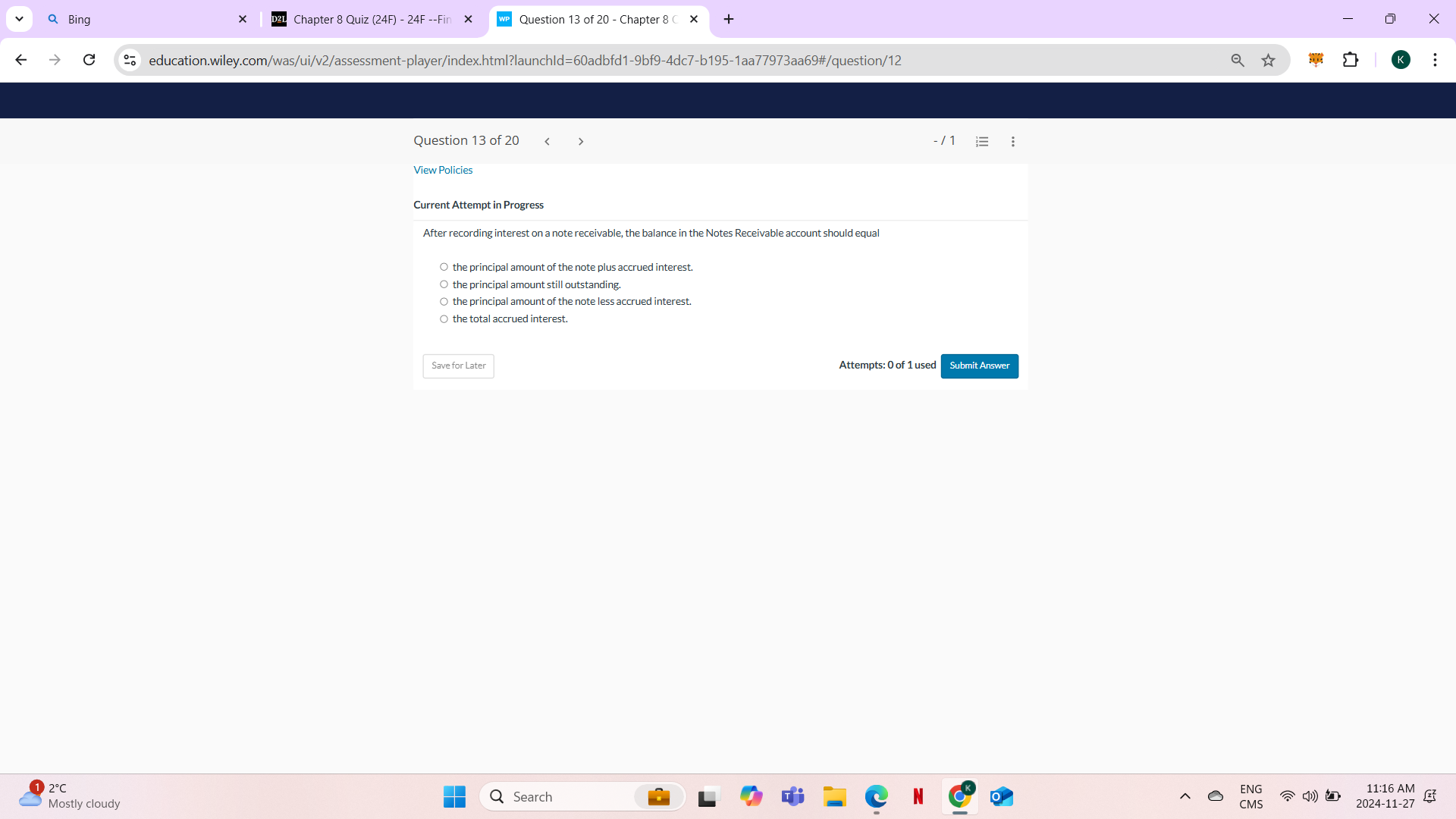 answer Q Bing X D2L Chapter 8 Quiz (24F) - 24F