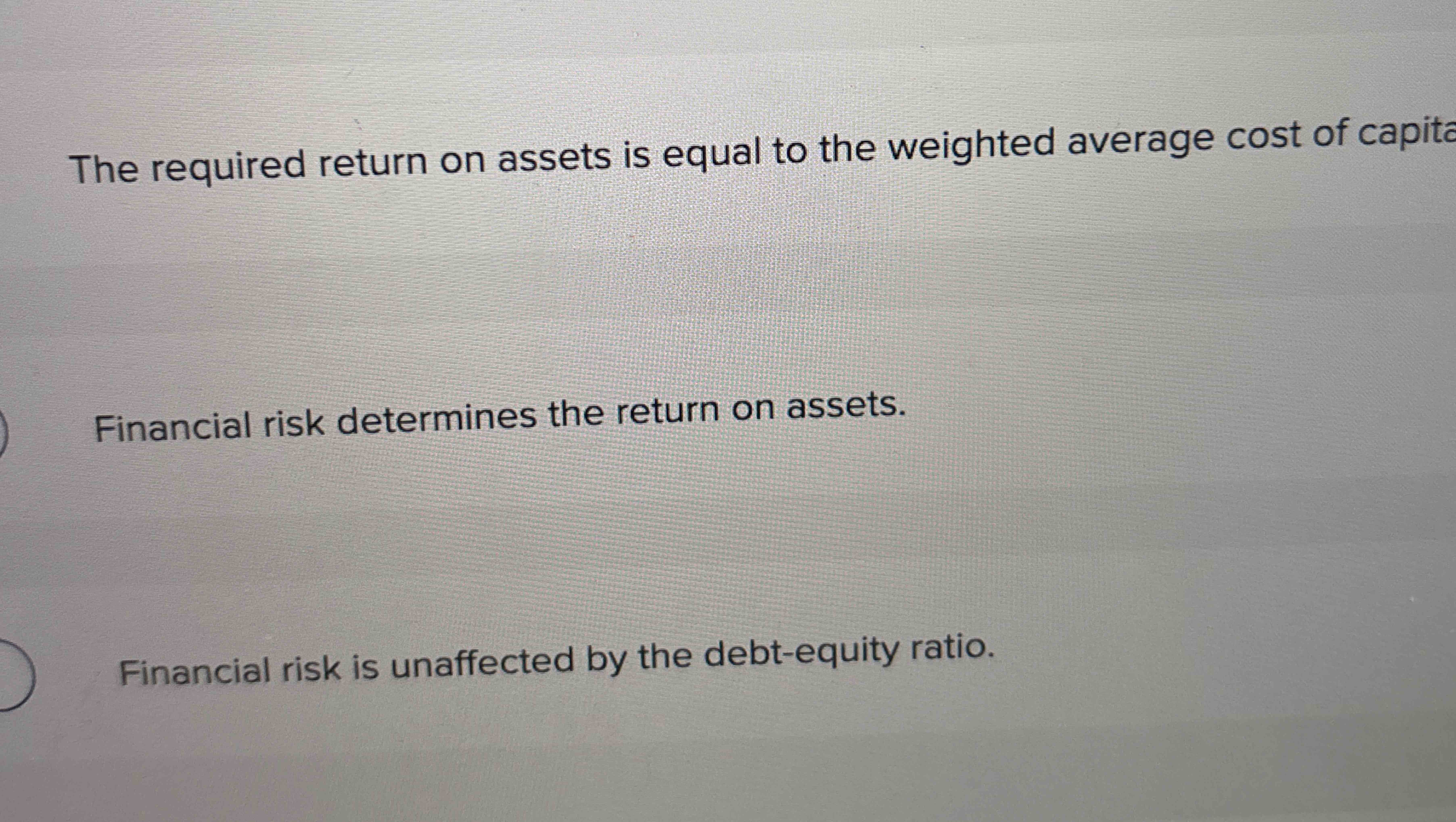 The required return on assets is equal to the