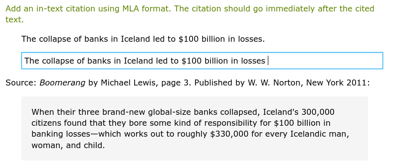 Add an in-text citation using MLA format. The