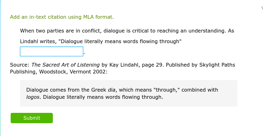 Add an in-text citation using MLA format. Add an