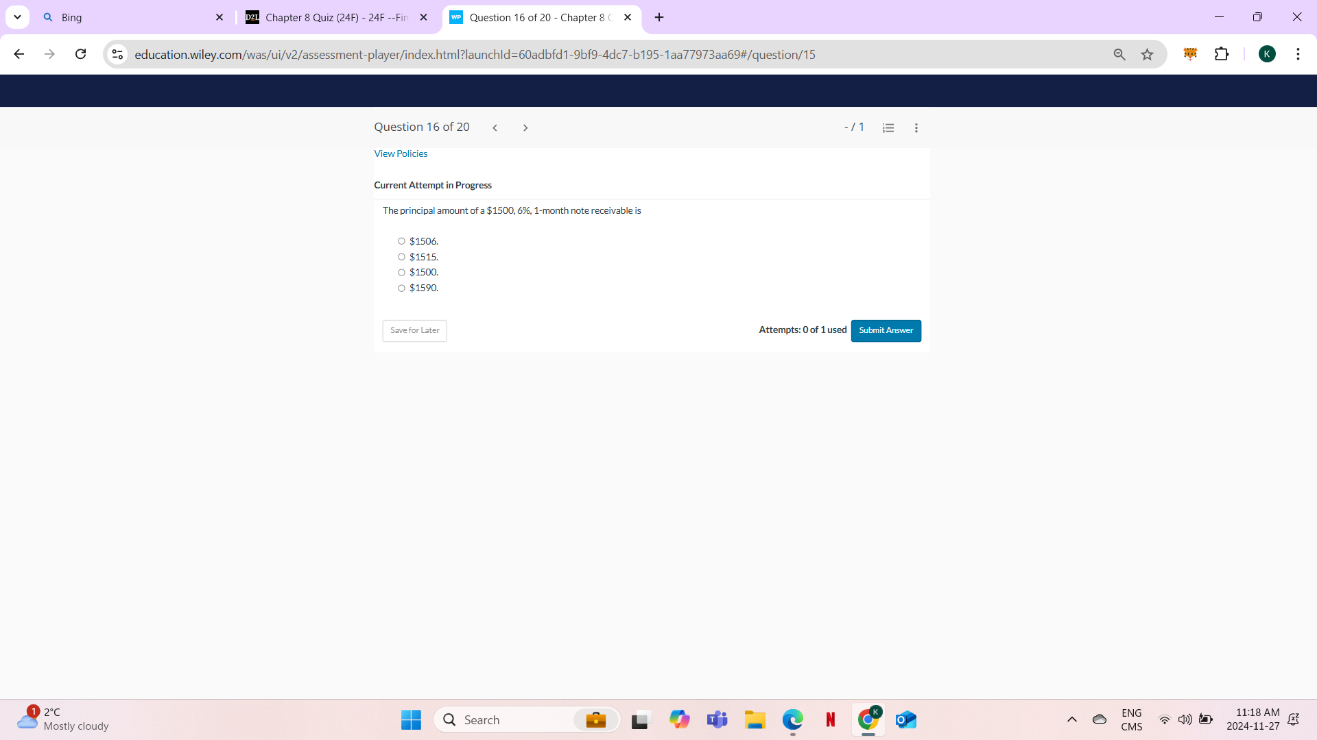answer Q Bing X D2L Chapter 8 Quiz (24F) - 24F