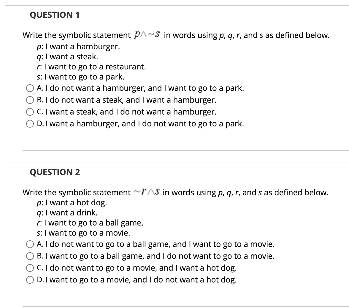 Answer questions QUESTION 1 Write the symbolic