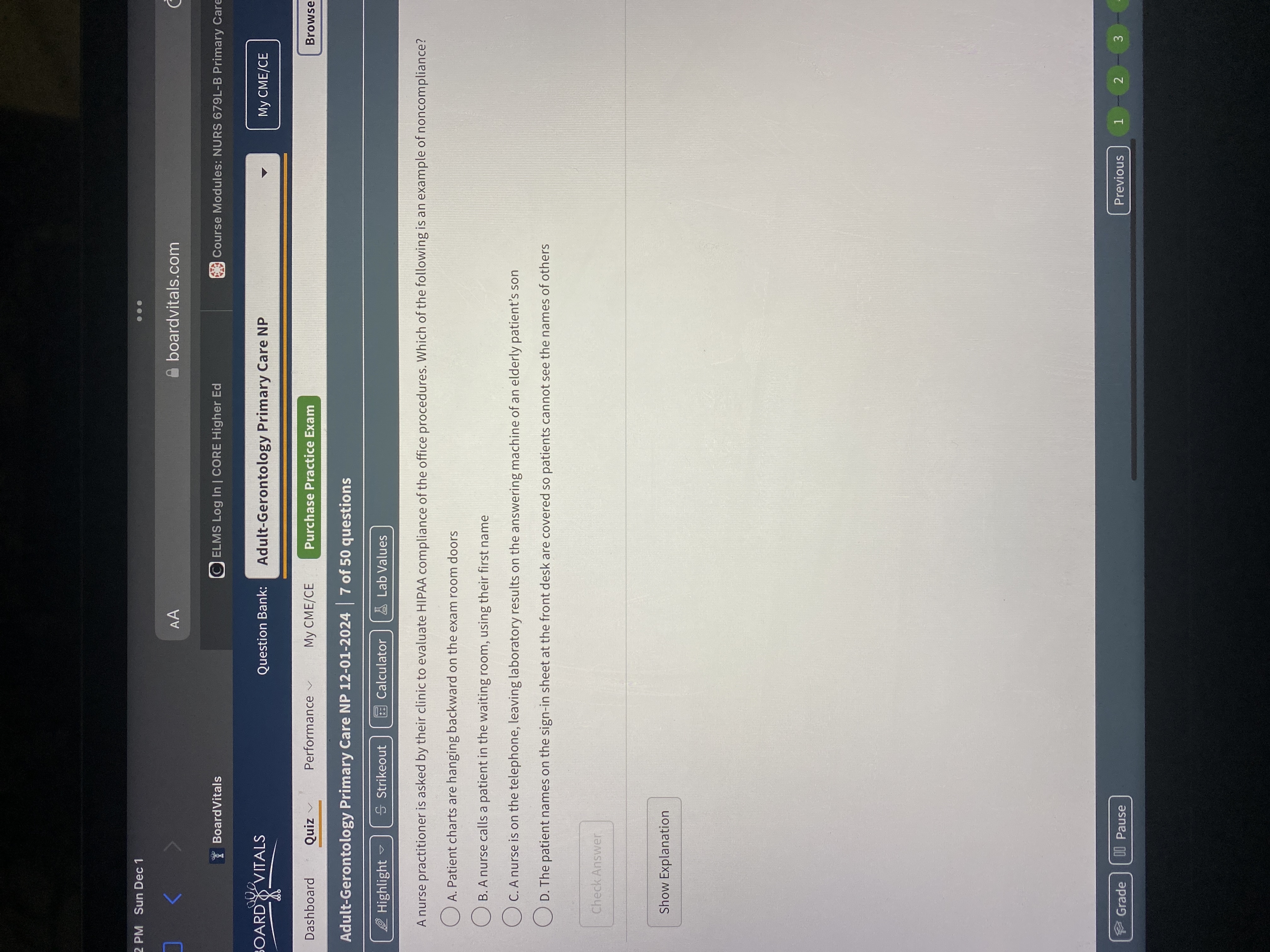 Answer PM Sun Dec 1 . . . AA boardvitals.com