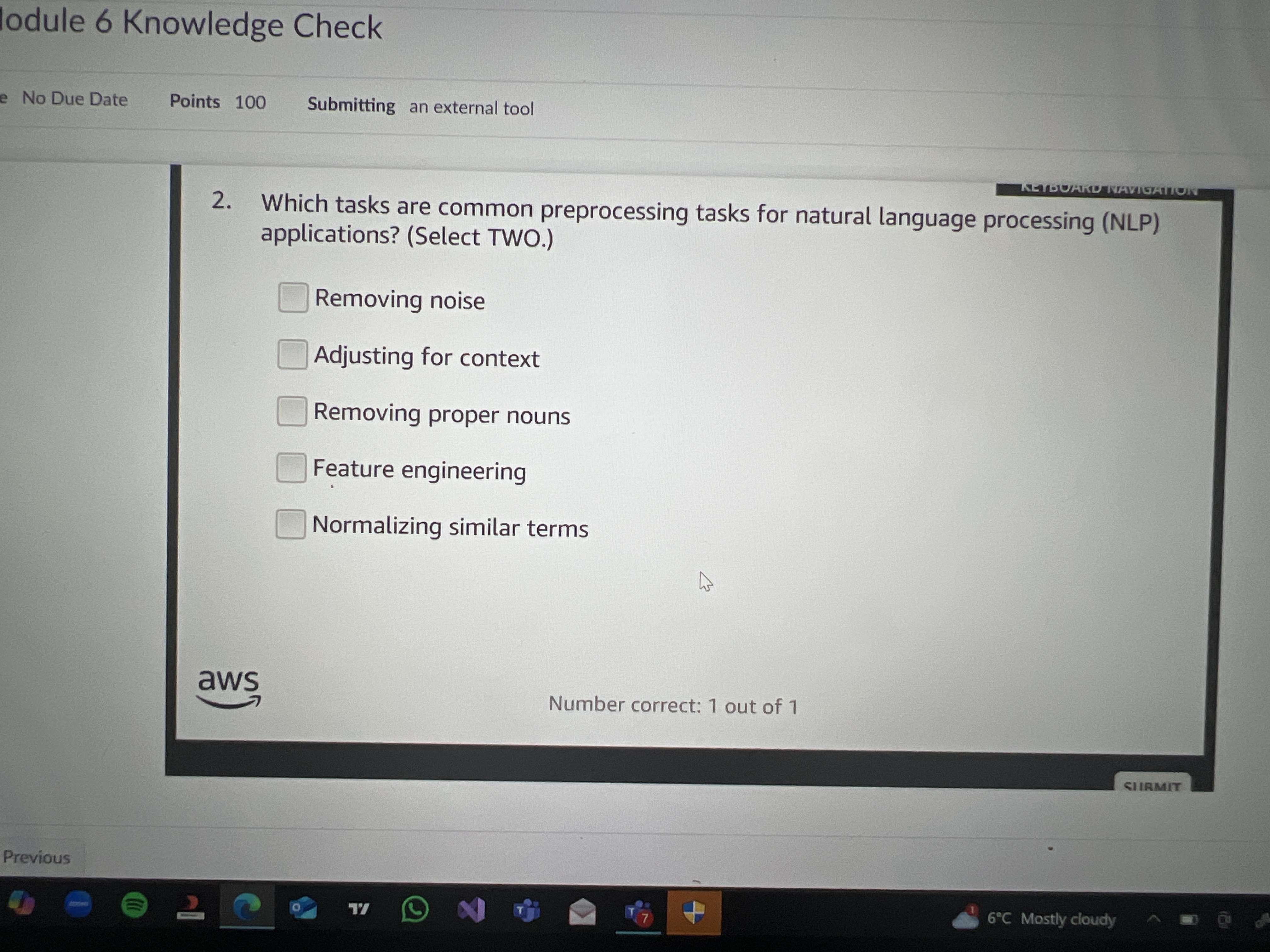 Answer odule 6 Knowledge Check No Due Date Points