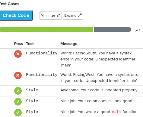 fix it Test Cases Check Code Minimize Expand 5/7