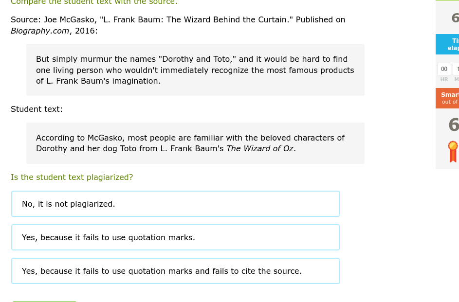 Is the student text plagiarized? Compare the