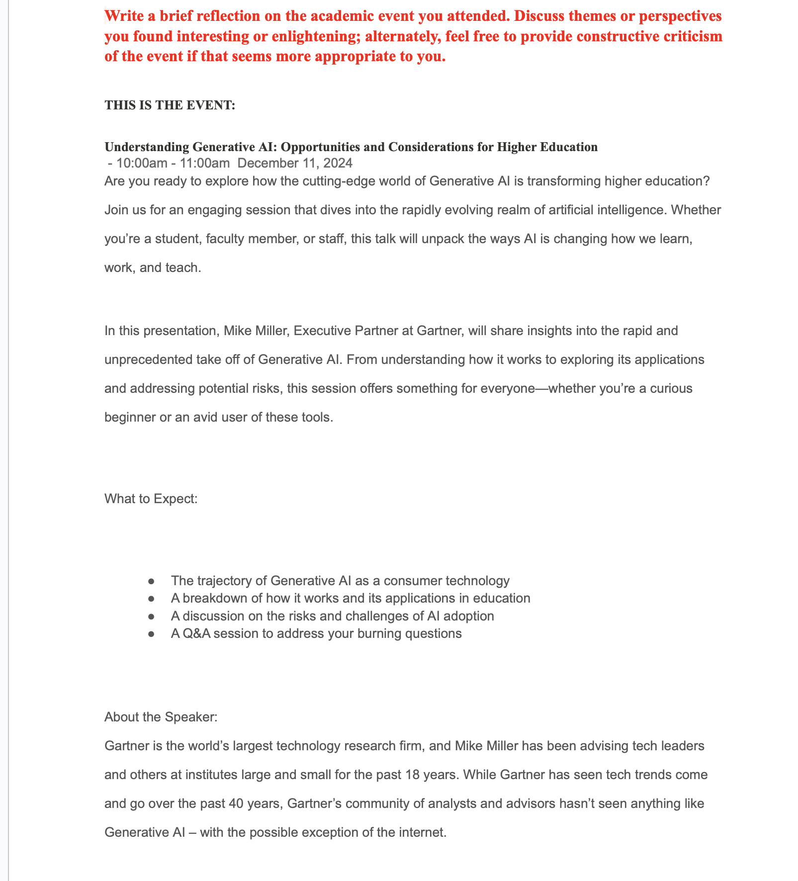 Write a brief reflection on the academic event