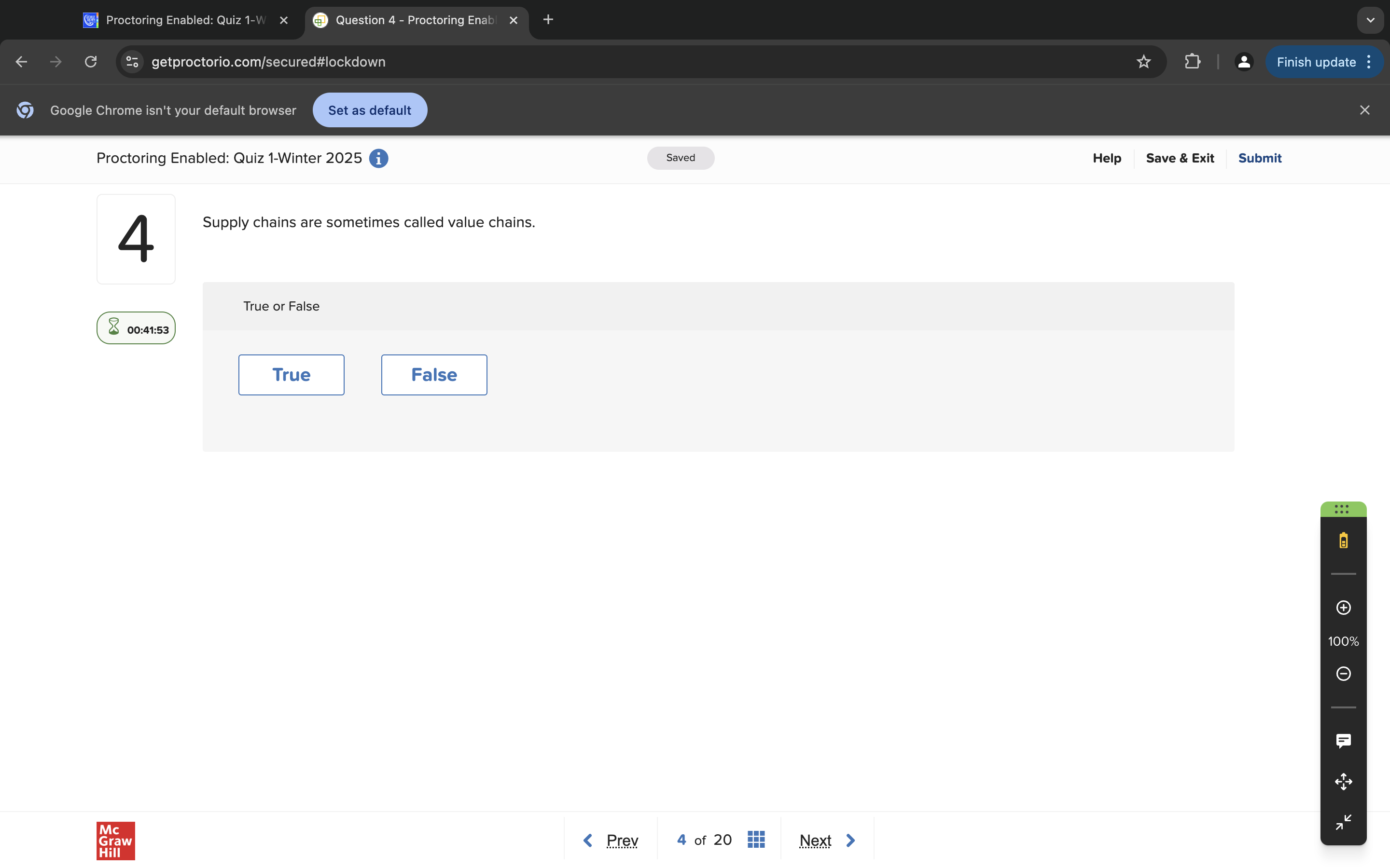 answer Proctoring Enabled: Quiz 1-W X Question 4