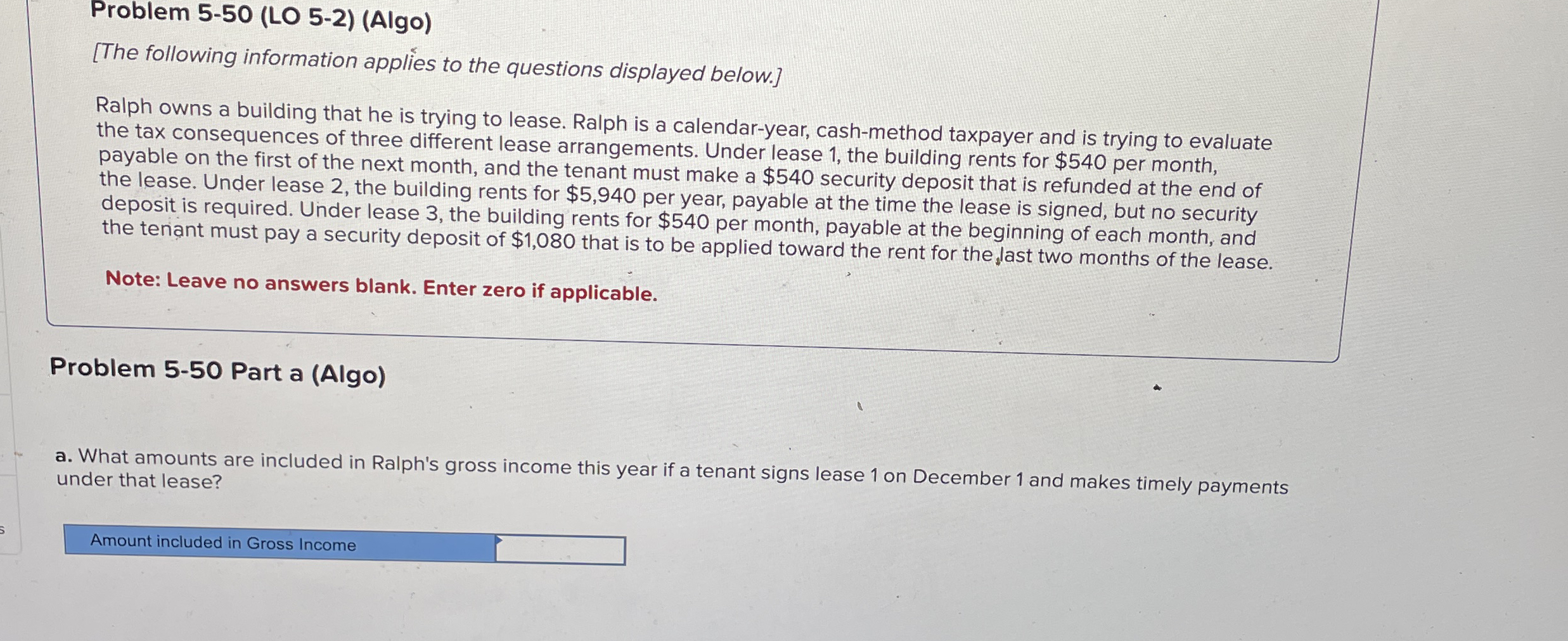 Problem 5 - 5 0 ( LO 5 - 2 ) ( Algo ) [ The