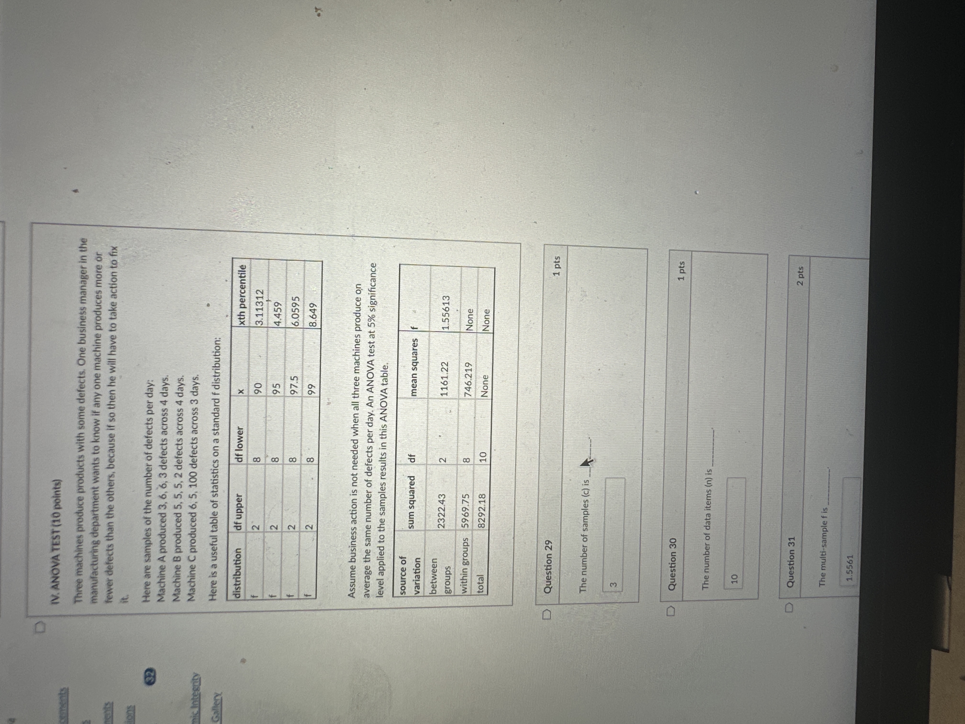 Are these correct D IV. ANOVA TEST (10 points)
