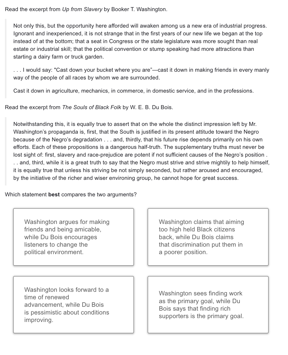 Answer Read the excerpt from Up from Slavery by