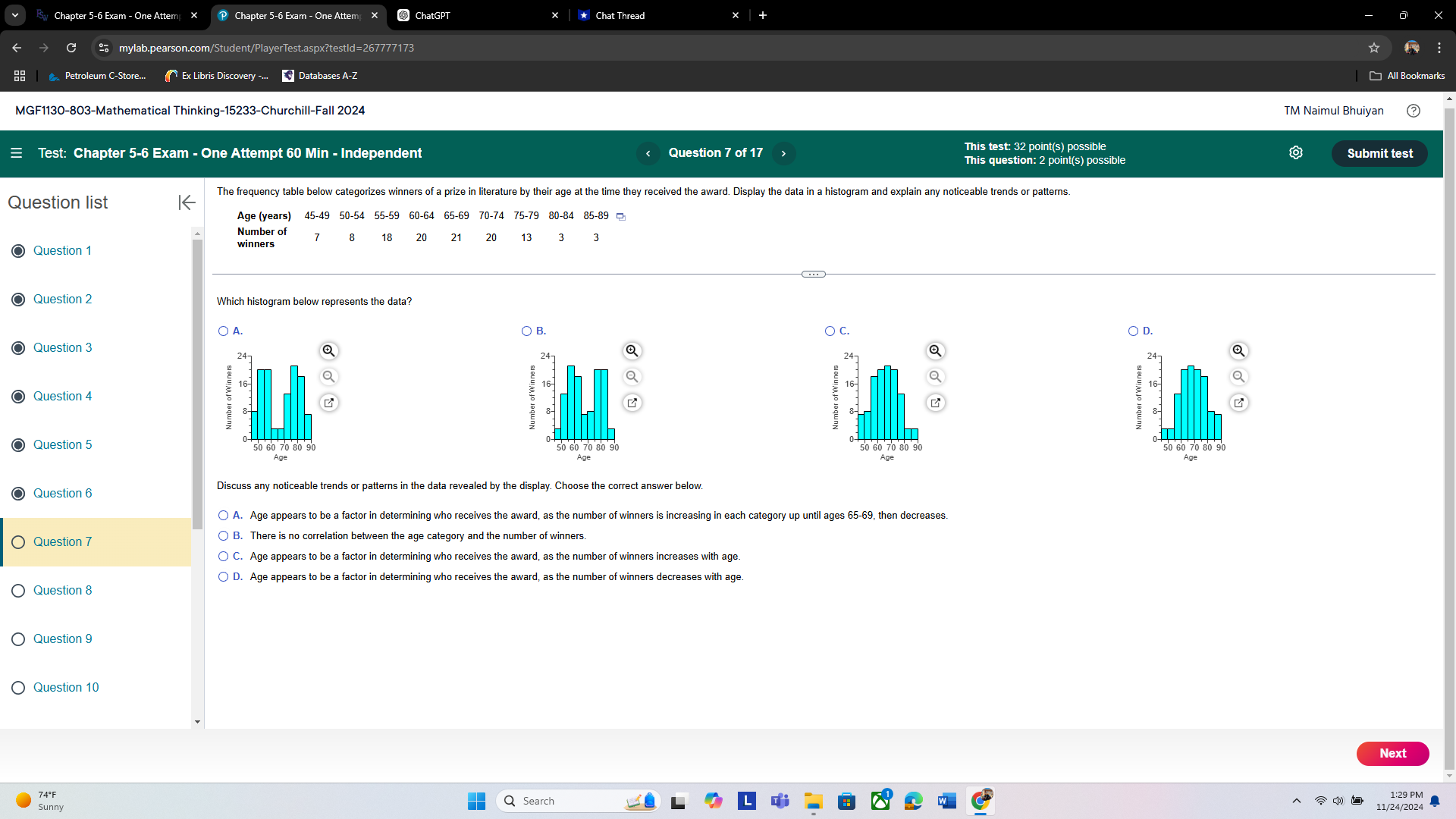 answer only ISw Chapter 5-6 Exam - One Attem X