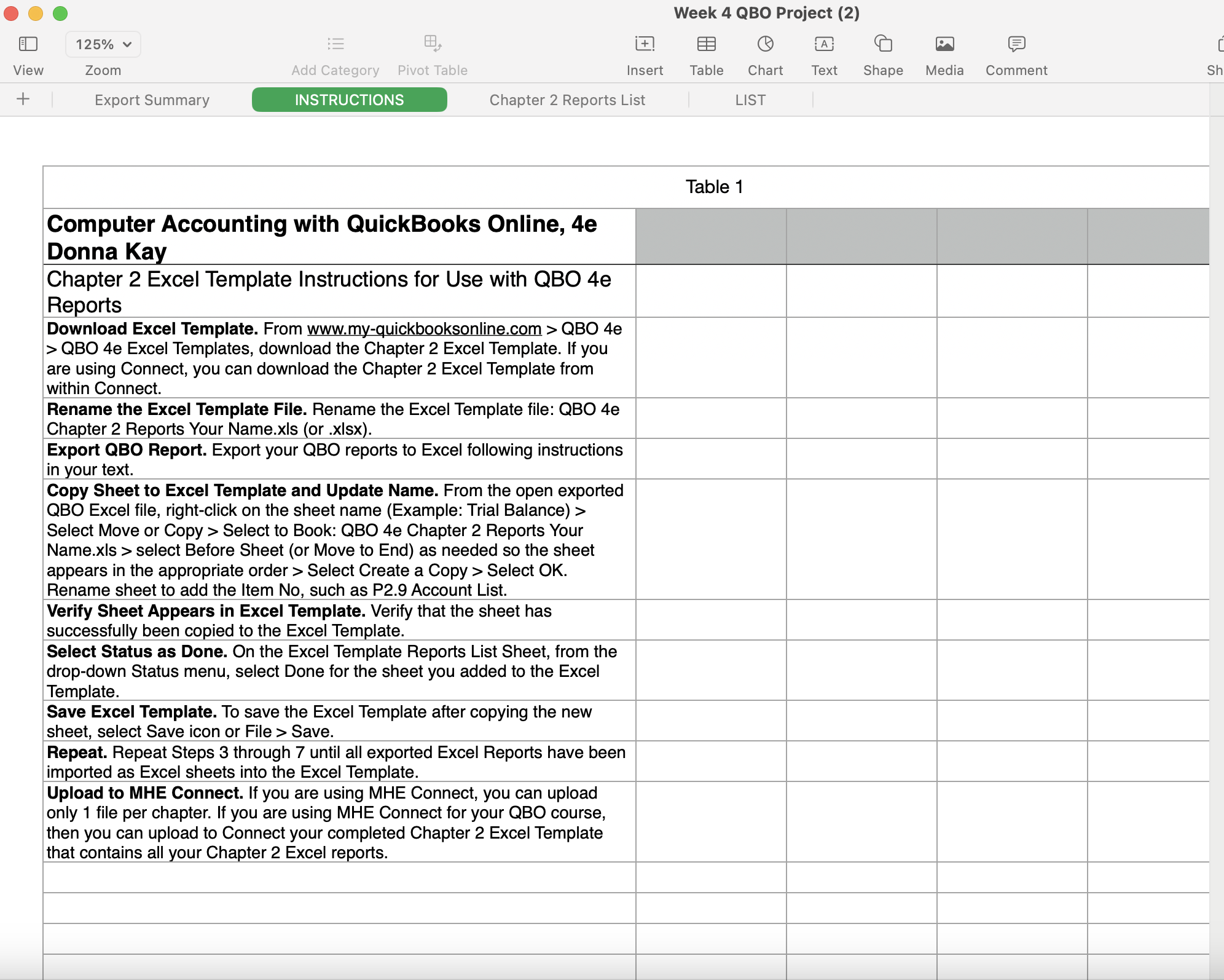 Complete the Week 4 Quickbooks Starting on Page 1