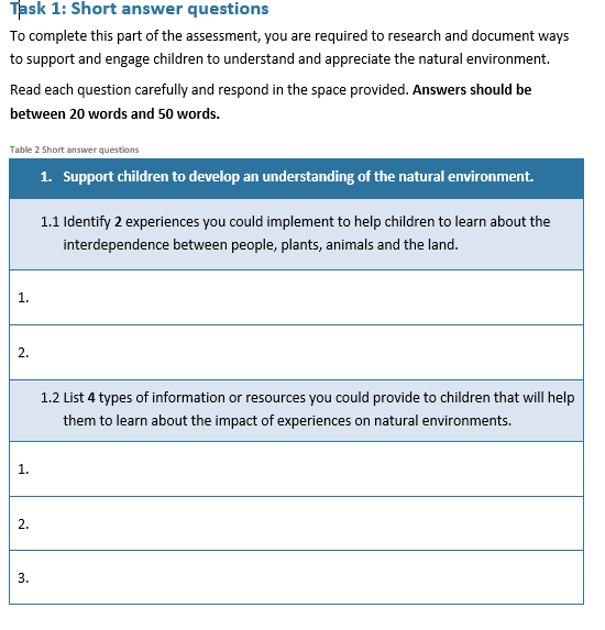 answer Tisk 1: Short answer questions To complete