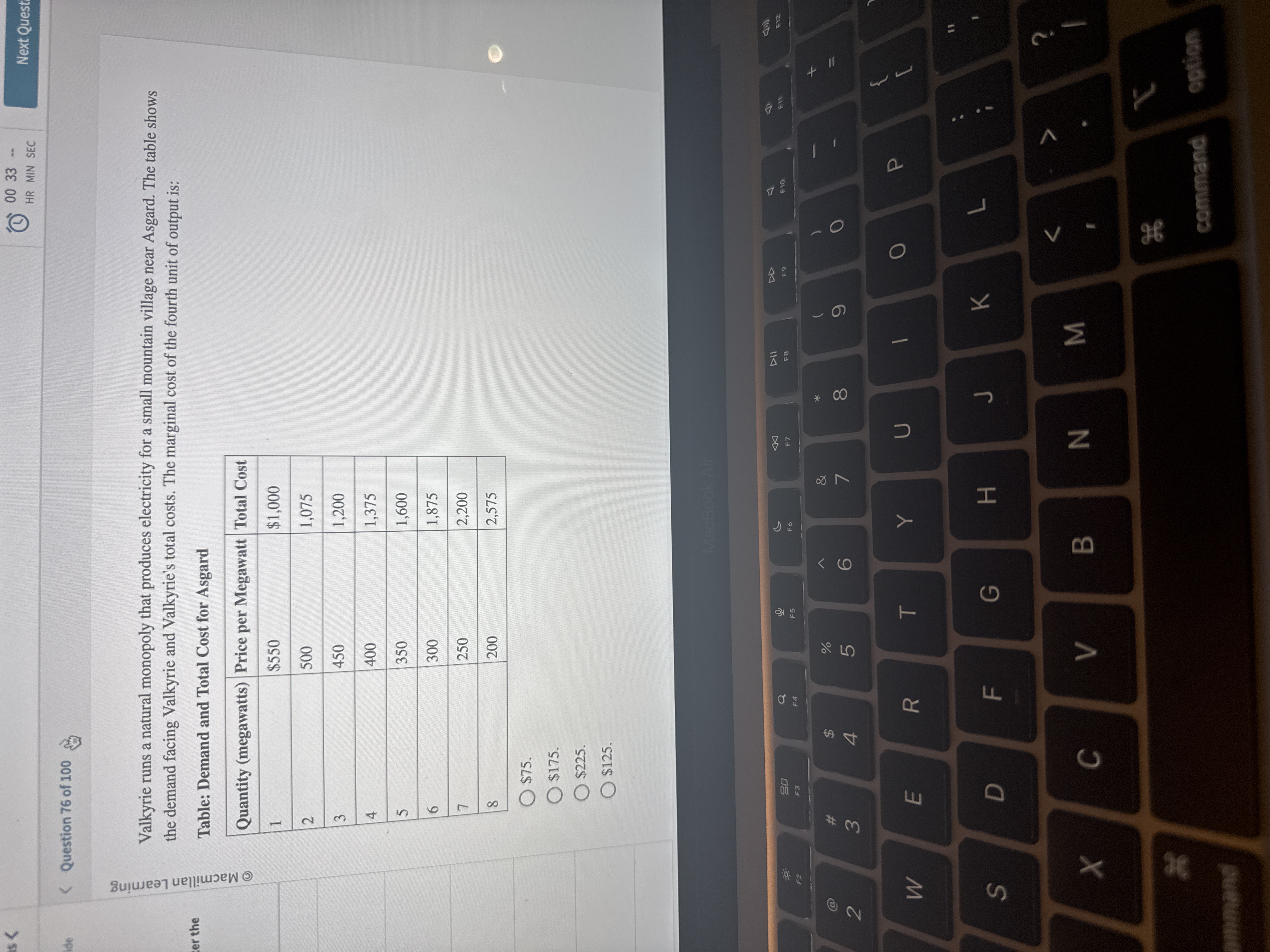 answer 00 33 -- HR MIN SEC Next Quest < Question