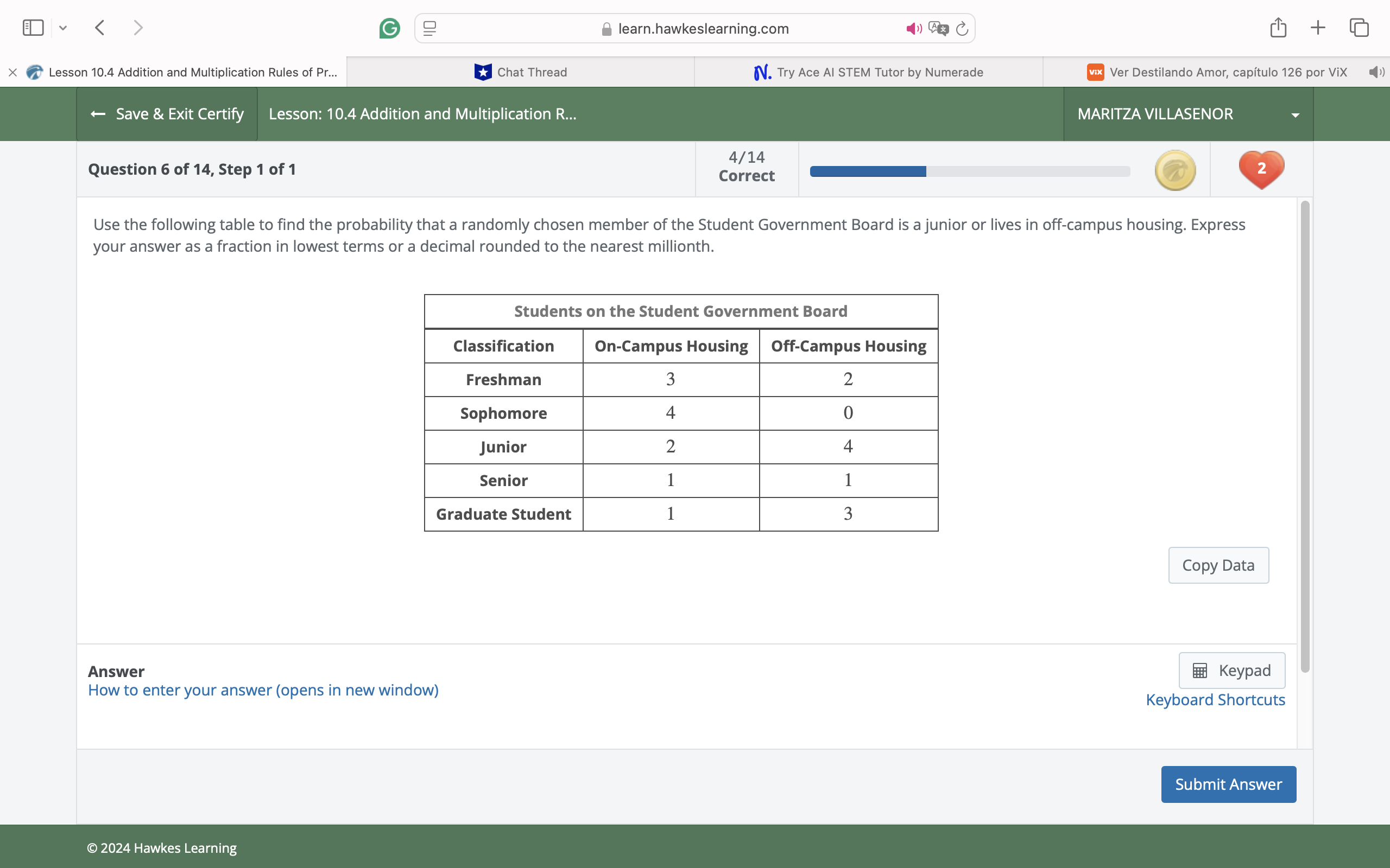 answer E v G 2 learn.hawkeslearning.com + X
