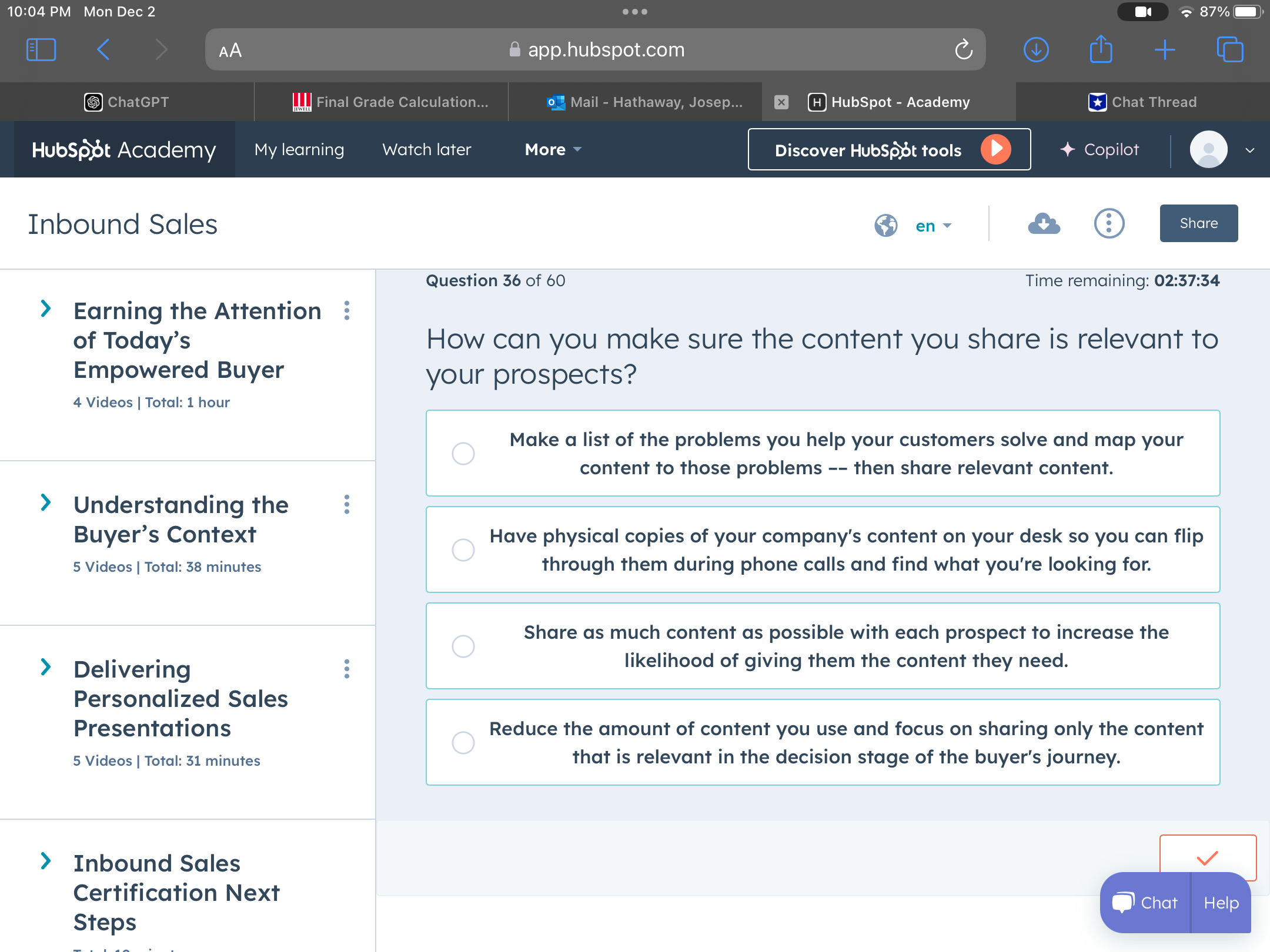 Answer 10:04 PM Mon Dec 2 . . . 87% < AA