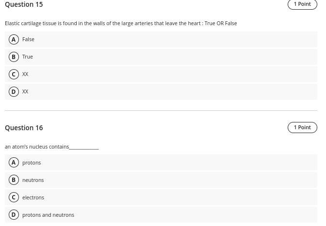 answer Question 15 ( 1Point ) Elastic cartilage