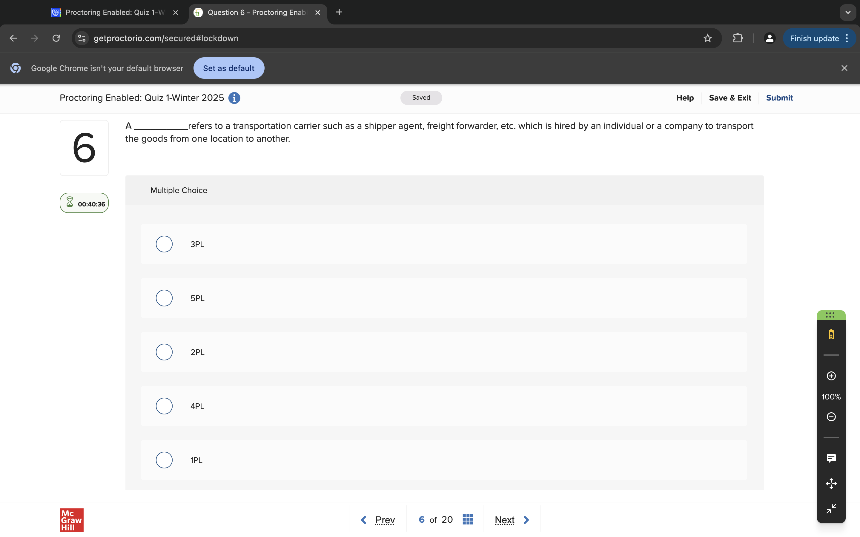 answer cH] Proctoring Enabled: Quiz 1- a e