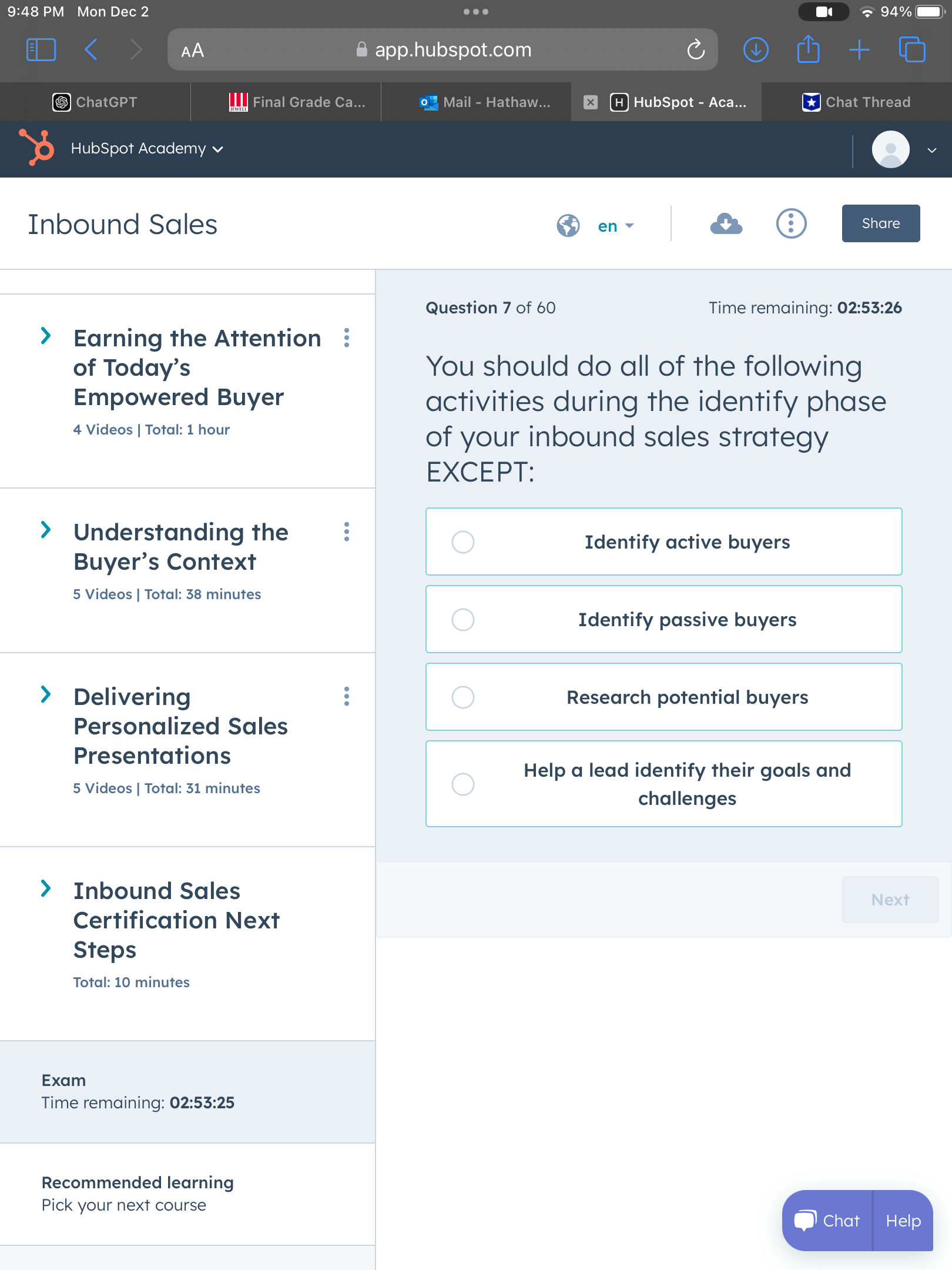 Answer 9:48 PM Mon Dec 2 . . . 94% < AA