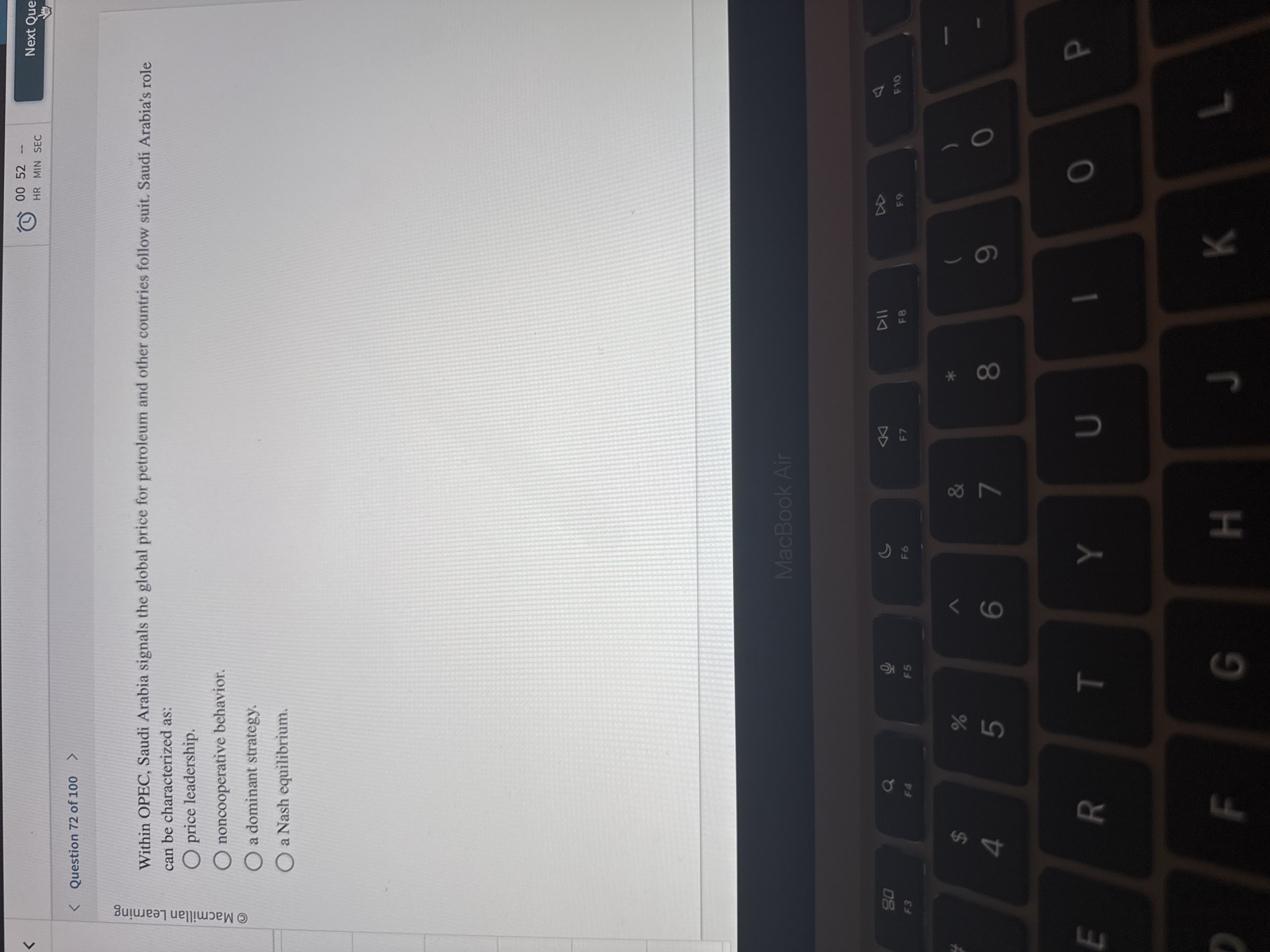 answer 00 52 -- HR MIN SEC Next Que < Question 72