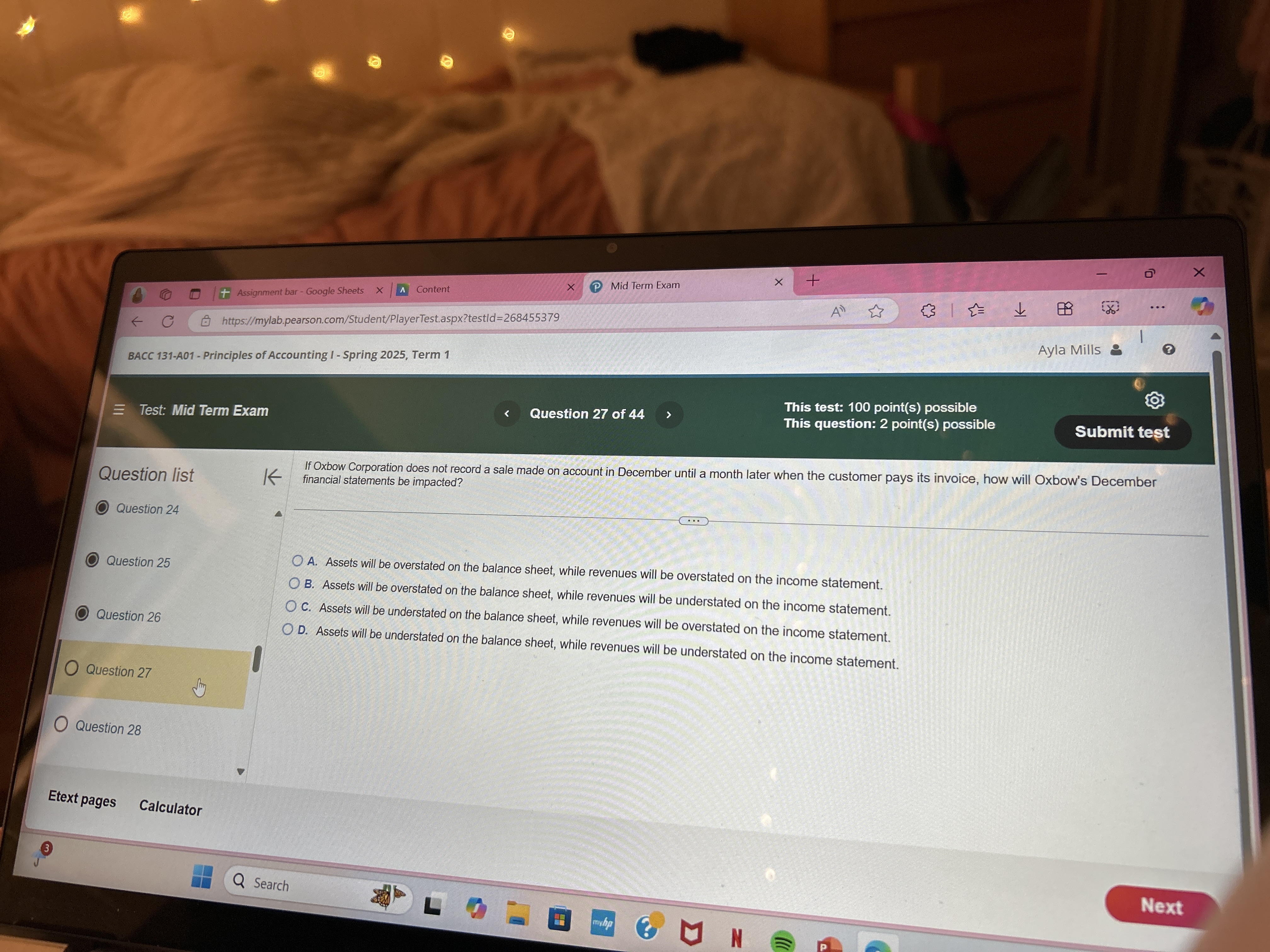 Answer - 5 X x P Mid Term Exam X + |+ Assignment