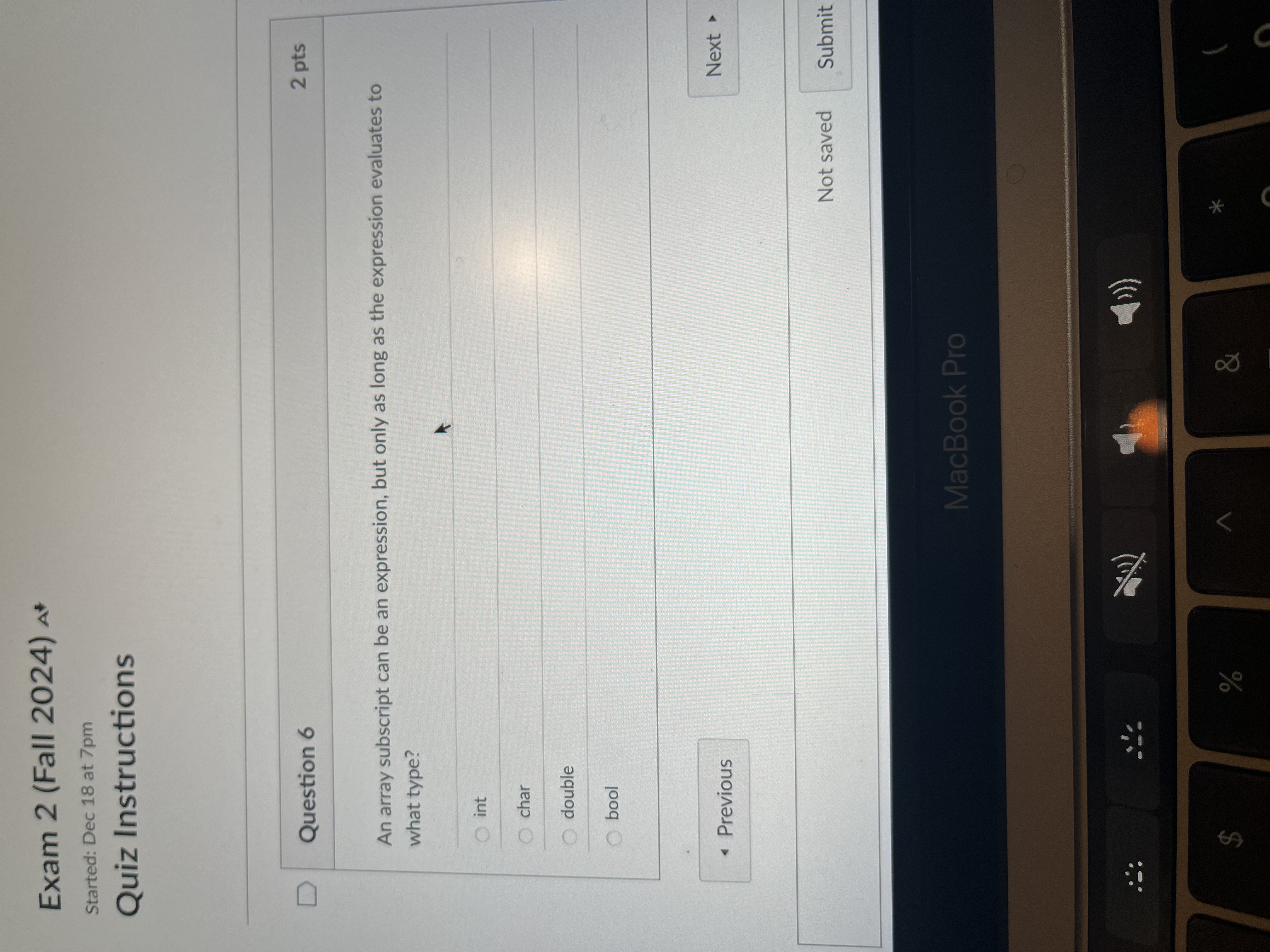 Answer Exam 2 (Fall 2024) At Started: Dec 18 at