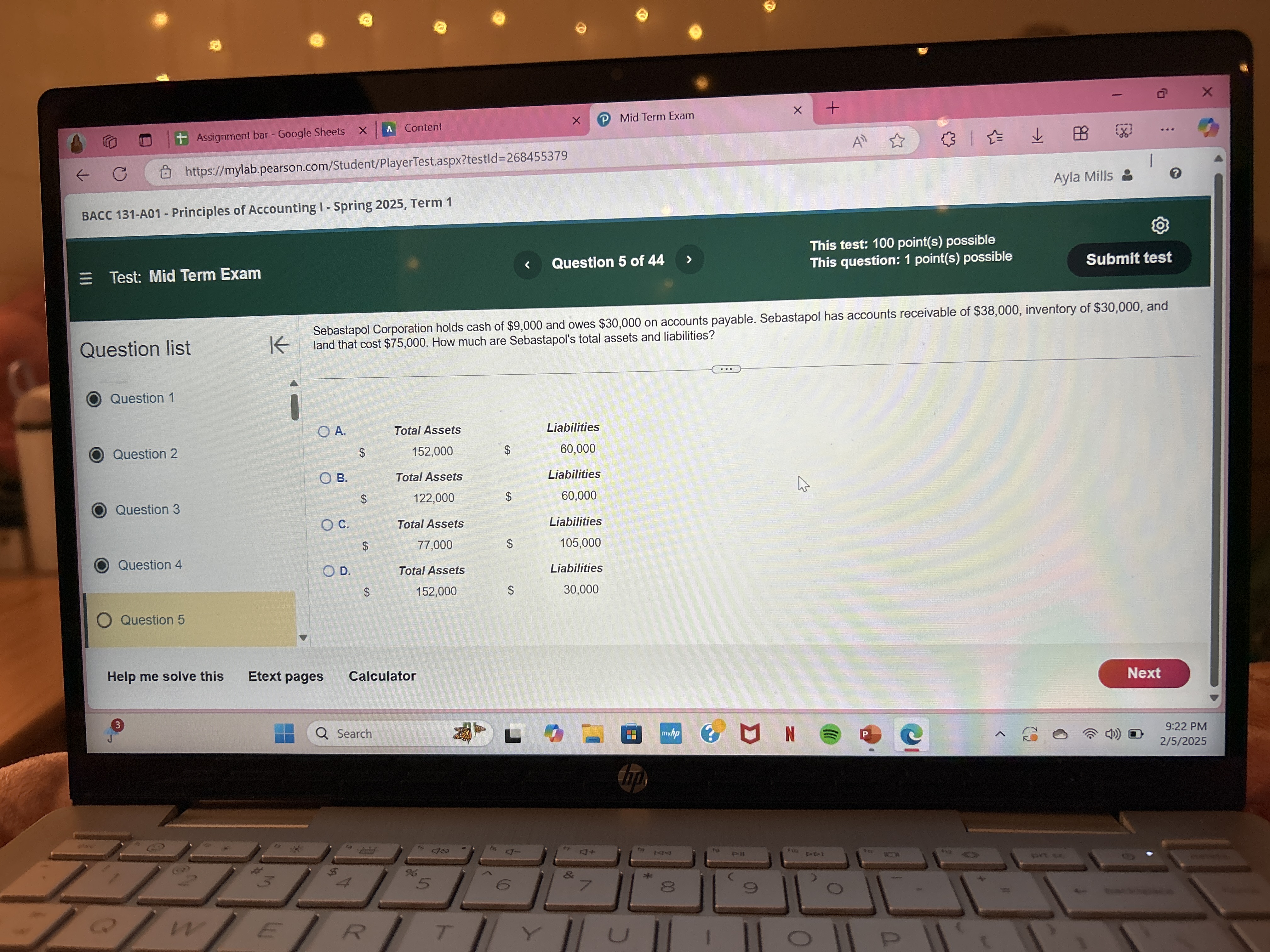 Answer X x P Mid Term Exam X + + Assignment bar -