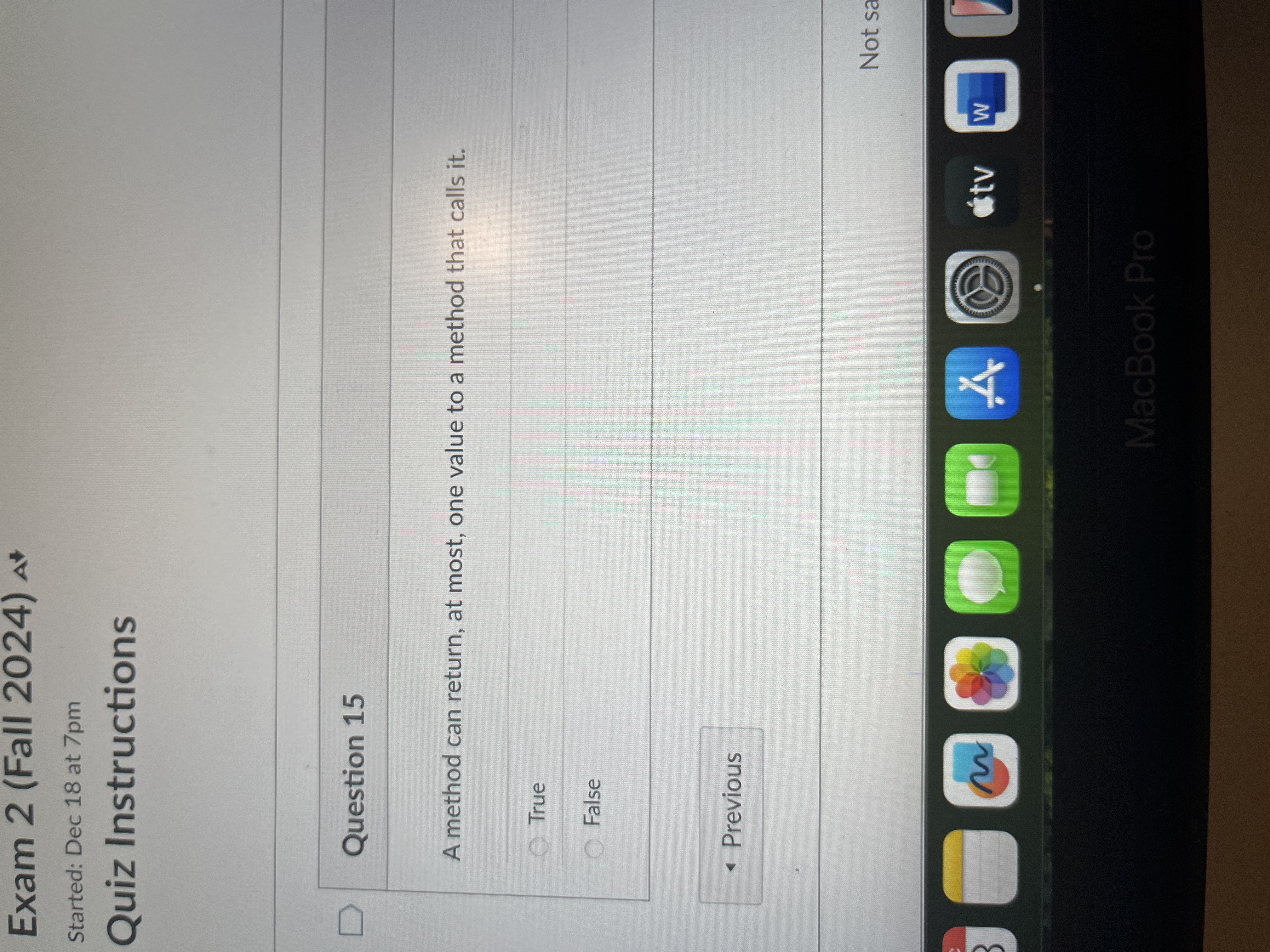 Answer Exam 2 (Fall 2024) At Started: Dec 18 at