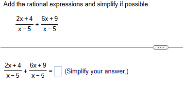 answer Add the rational expressions and simplify