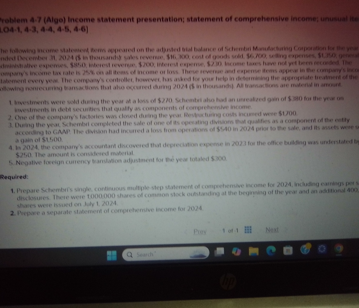 roblem 4 - 7 ( Algo ) income statement