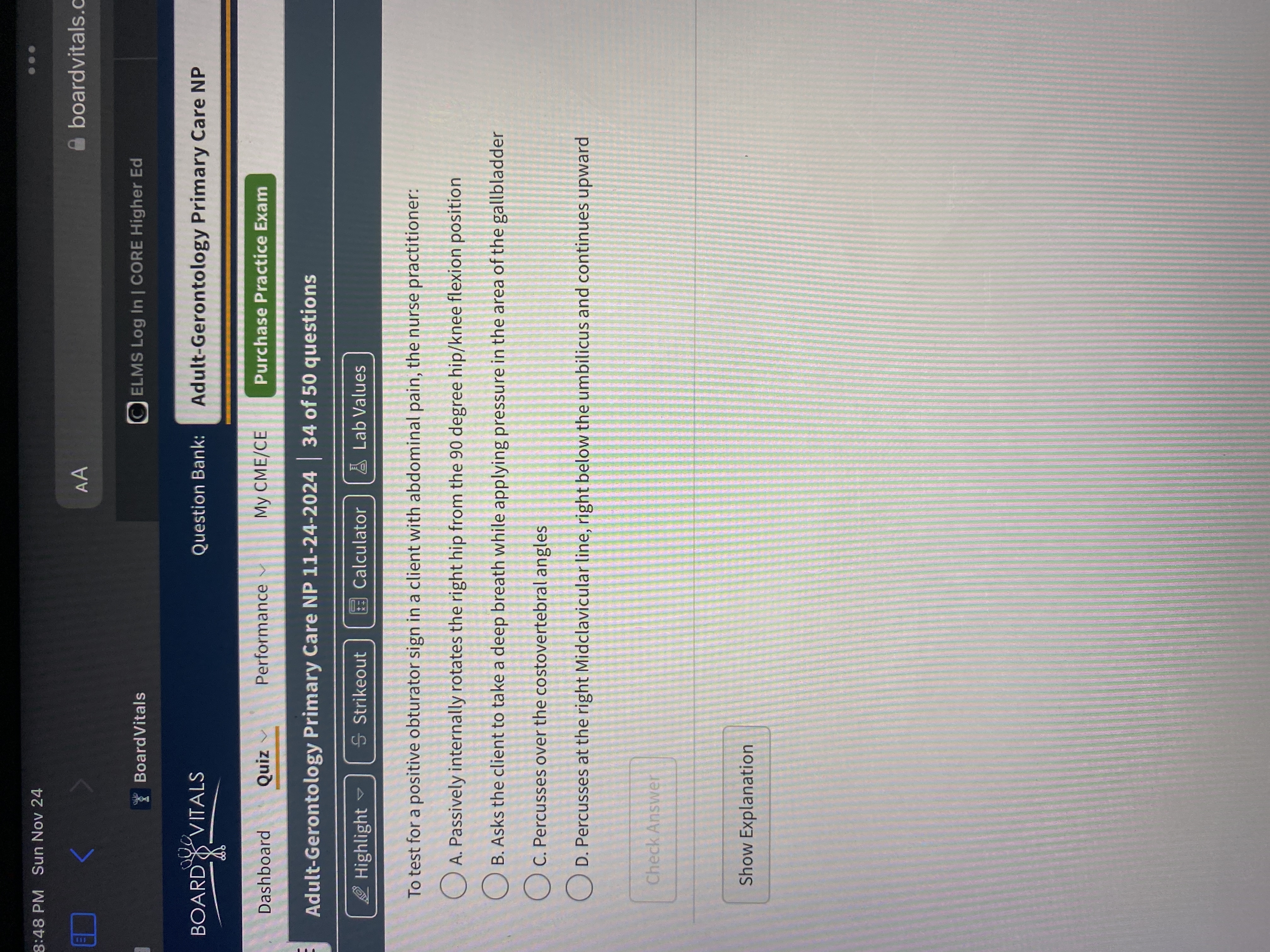 Answer 8:48 PM Sun Nov 24 . . . AA boardvitals.