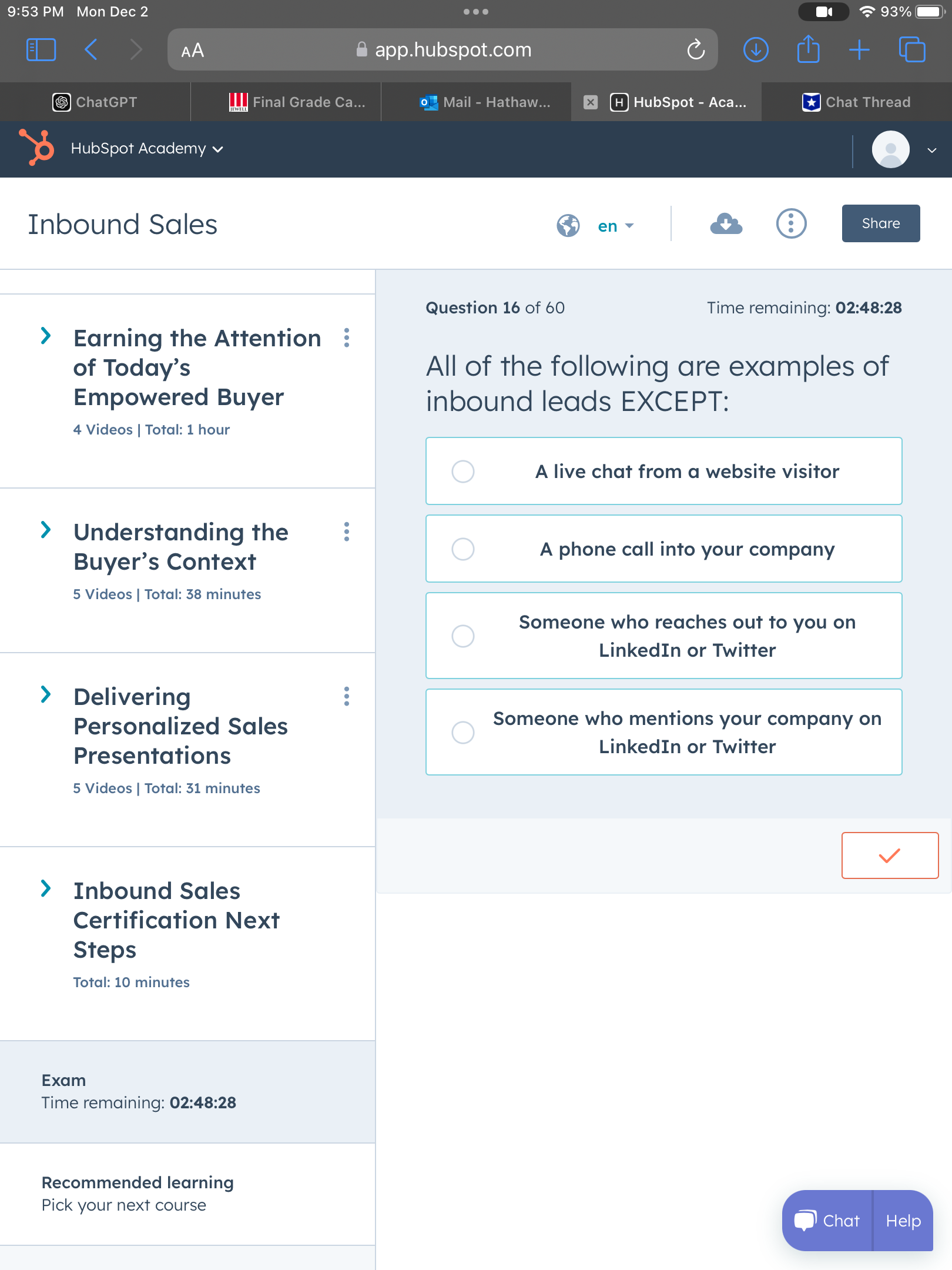 Answer 9:53 PM Mon Dec 2 T & app.hubspot.com & o