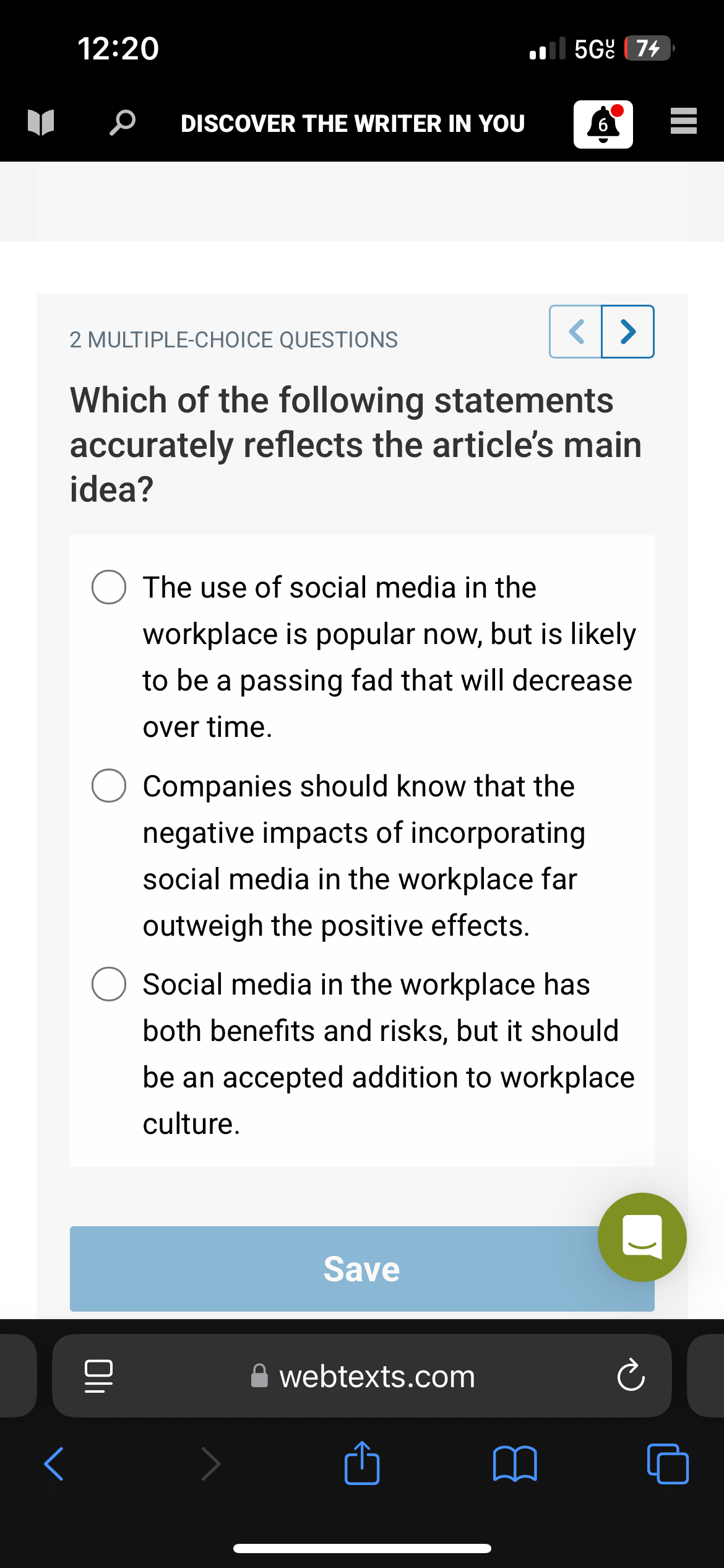 Answer 12:20 L] L DISCOVER THE WRITER IN YOU E 2