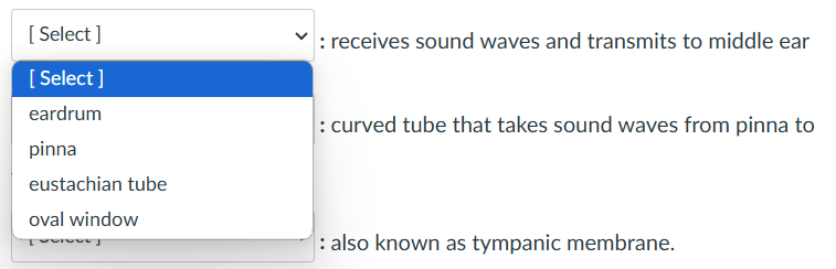 answer [ Select ] : receives sound waves and