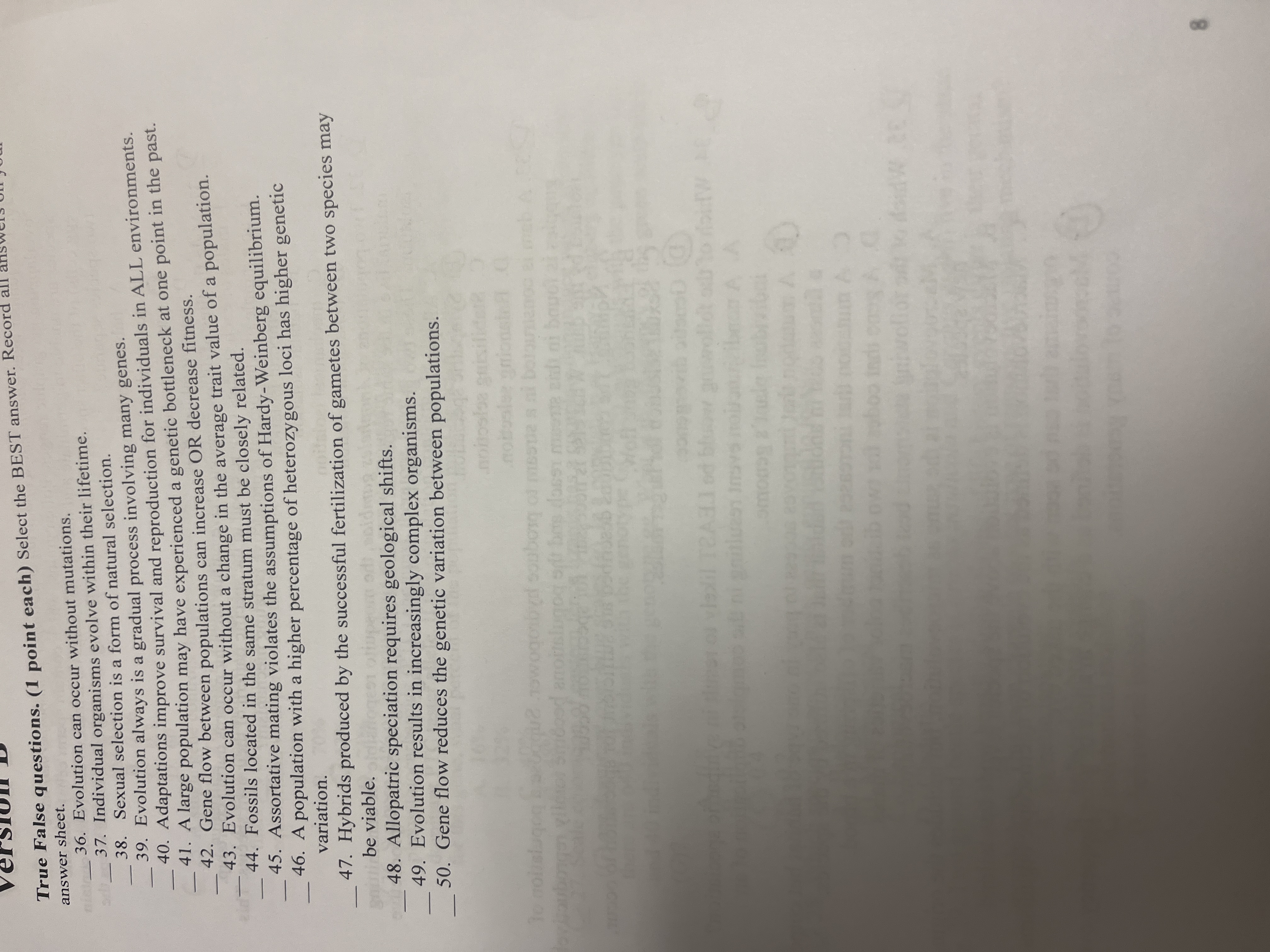 Answer versi True False questions. (1 point each)