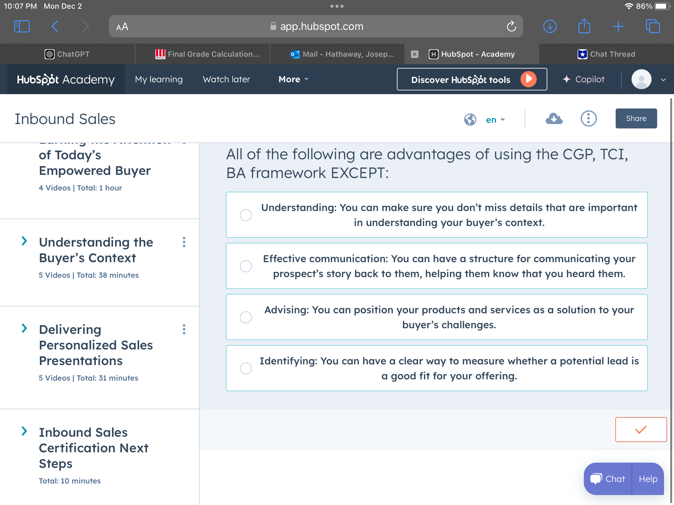 Answer 10:07 PM Mon Dec 2 . . . 86% < AA