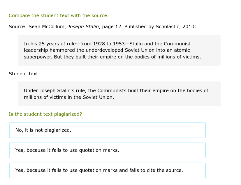Is the student text plagiarized? Compare the