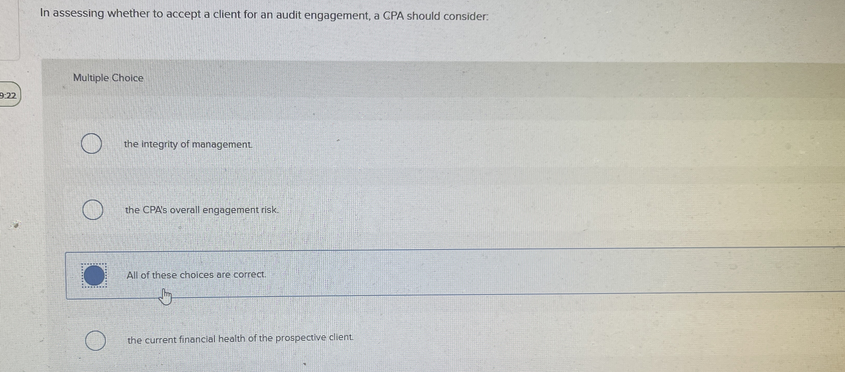 In assessing whether to accept a client for an