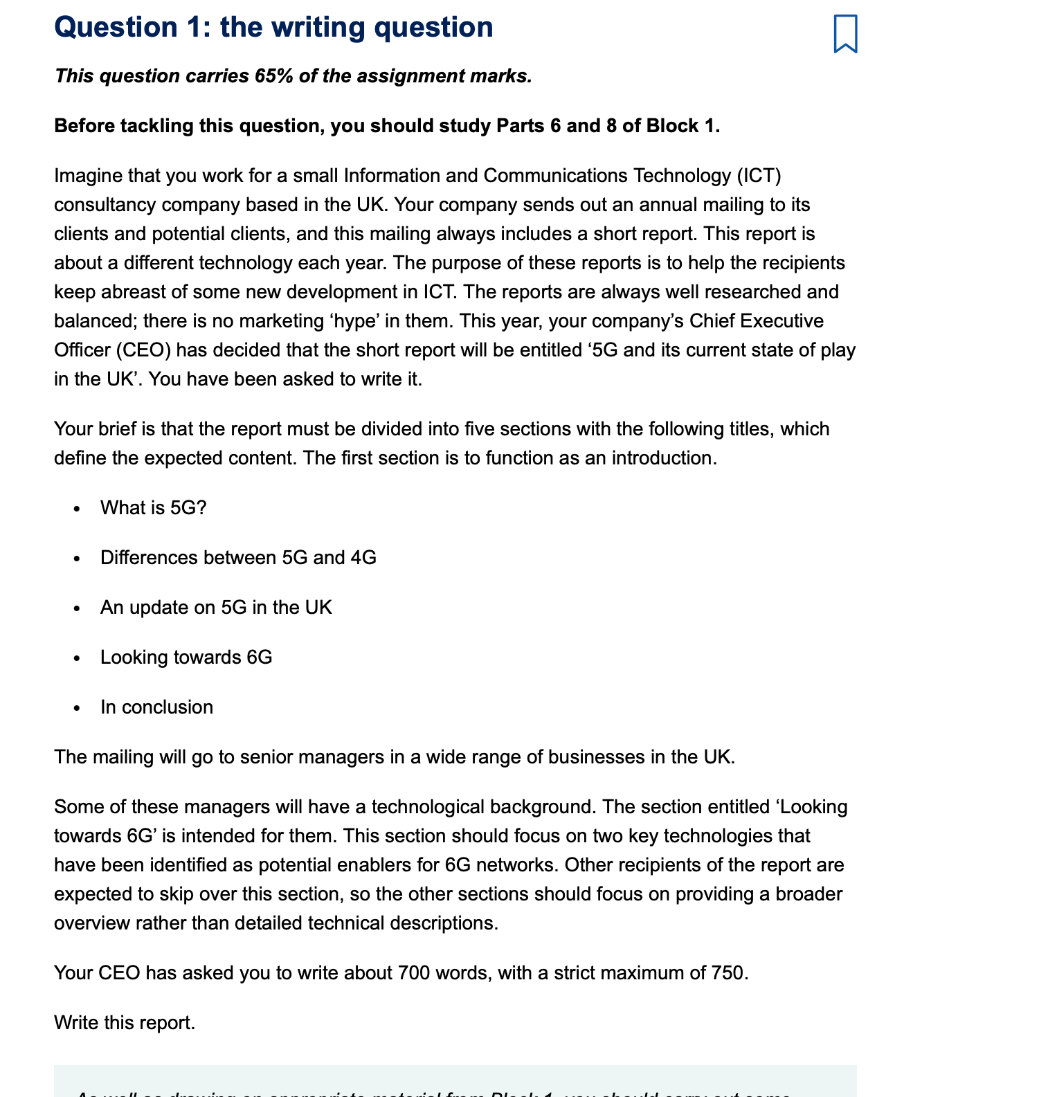 Question 1: the writing question D This question