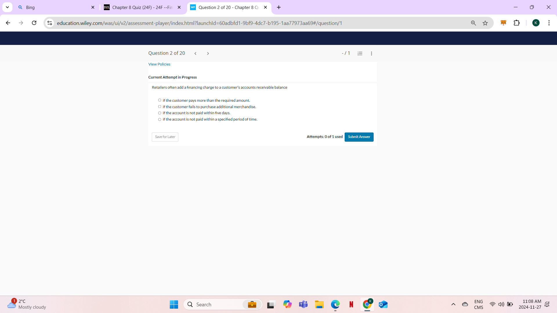 answer Q Bing X D2L Chapter 8 Quiz (24F) - 24F