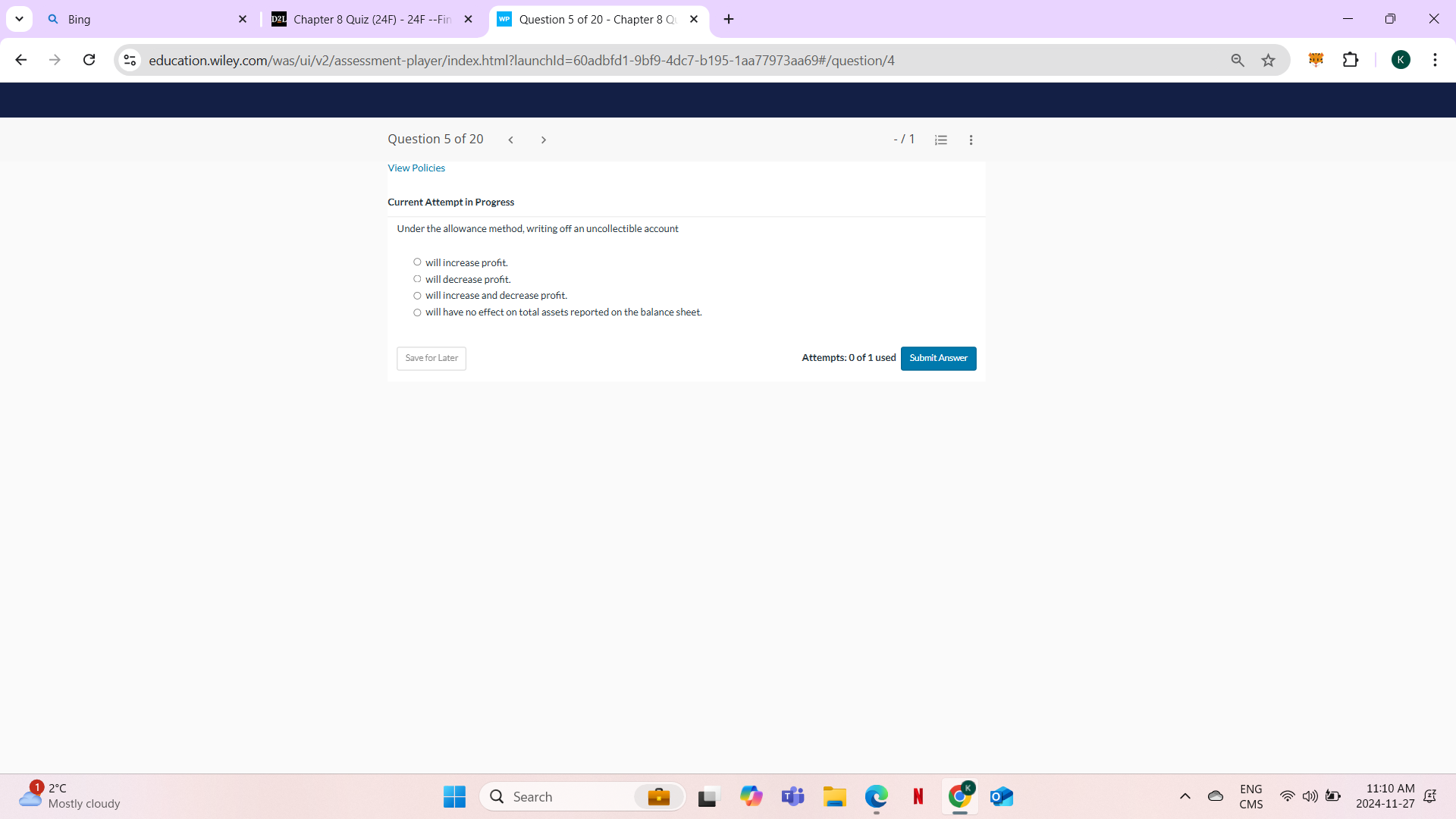 answer Q Bing X D2L Chapter 8 Quiz (24F) - 24F