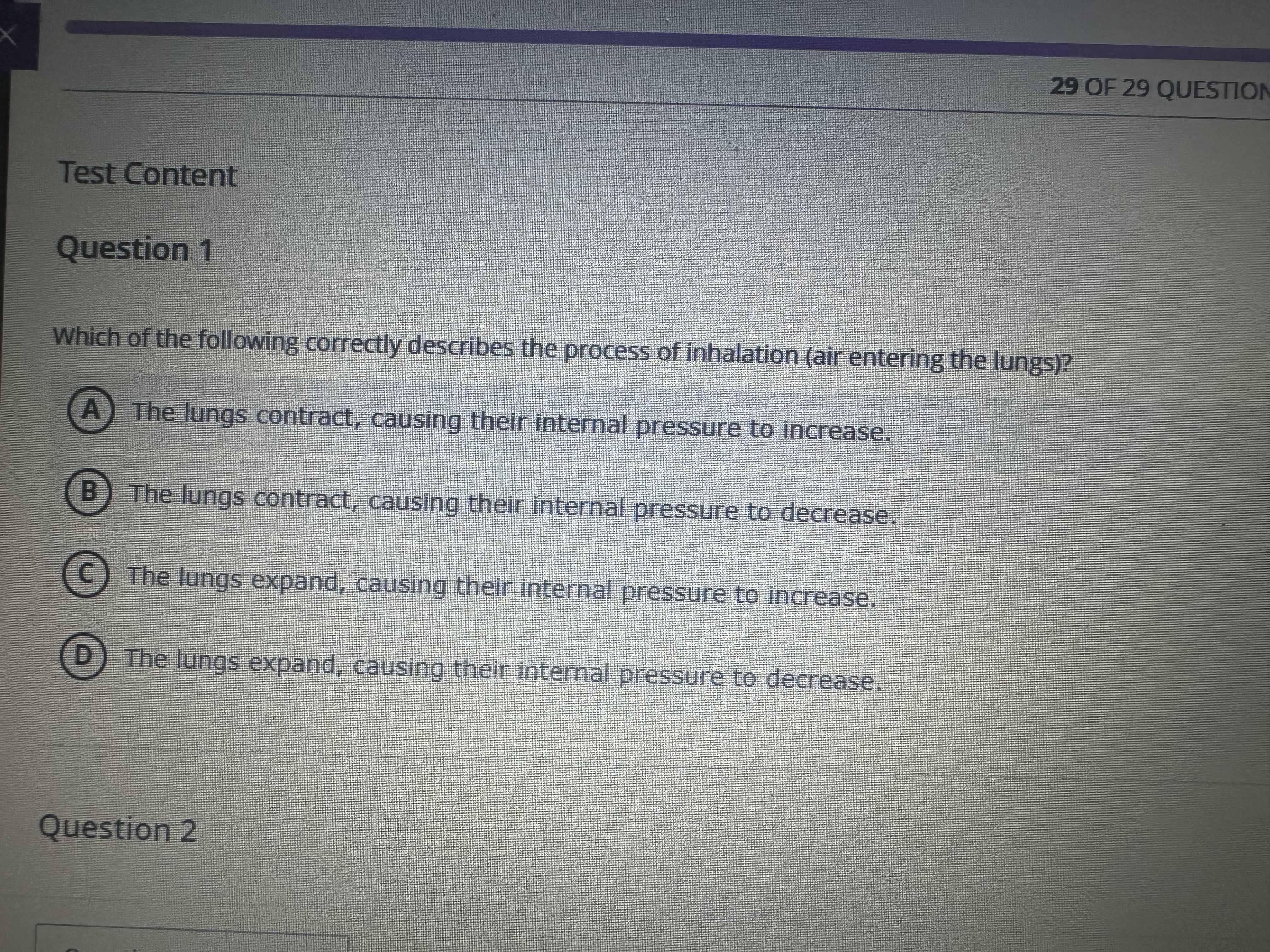 Answer 29 OF 29 QUESTION Test Content Question 1