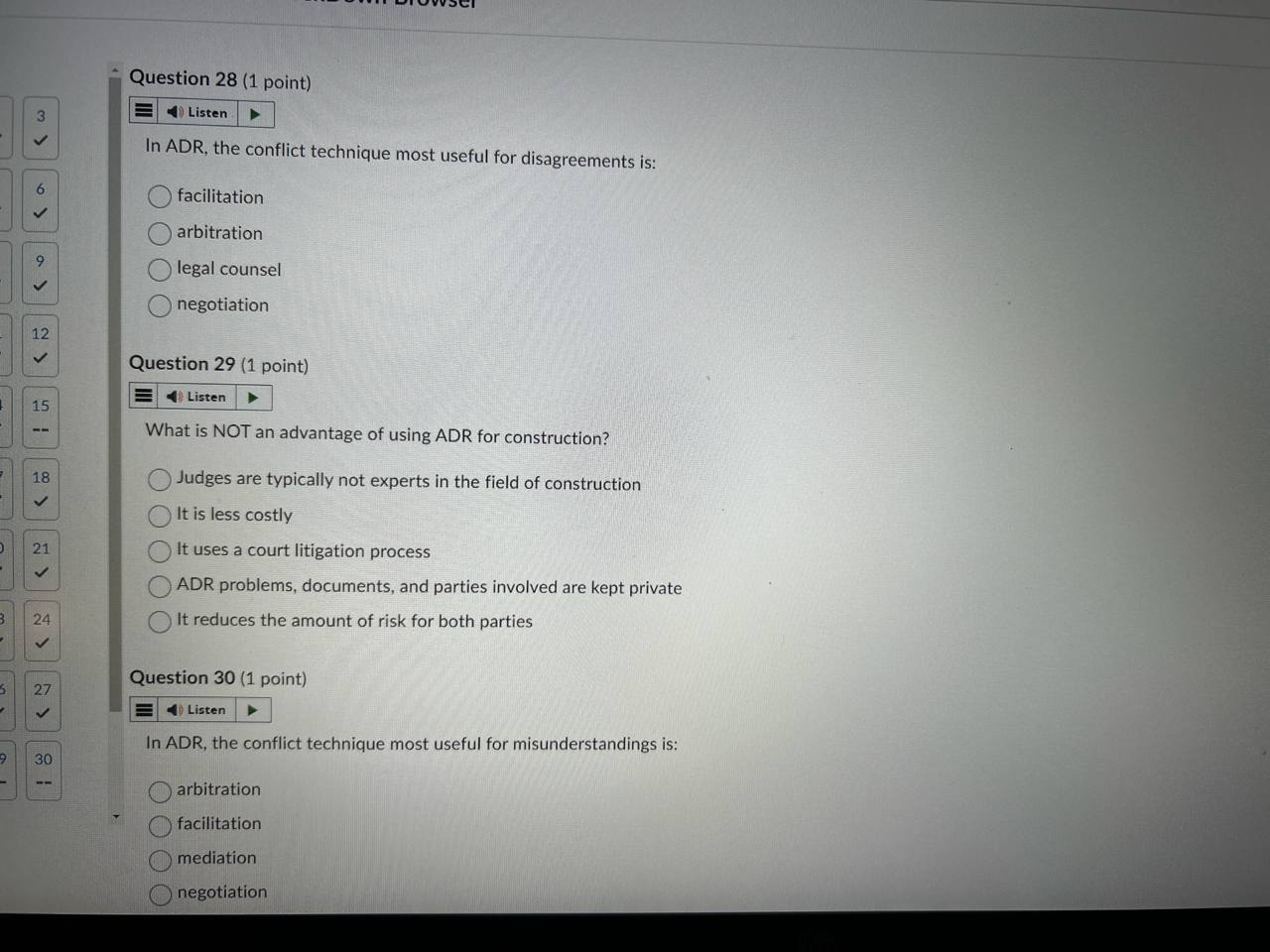 answer Question 28 (1 point) ) Listen In ADR, the
