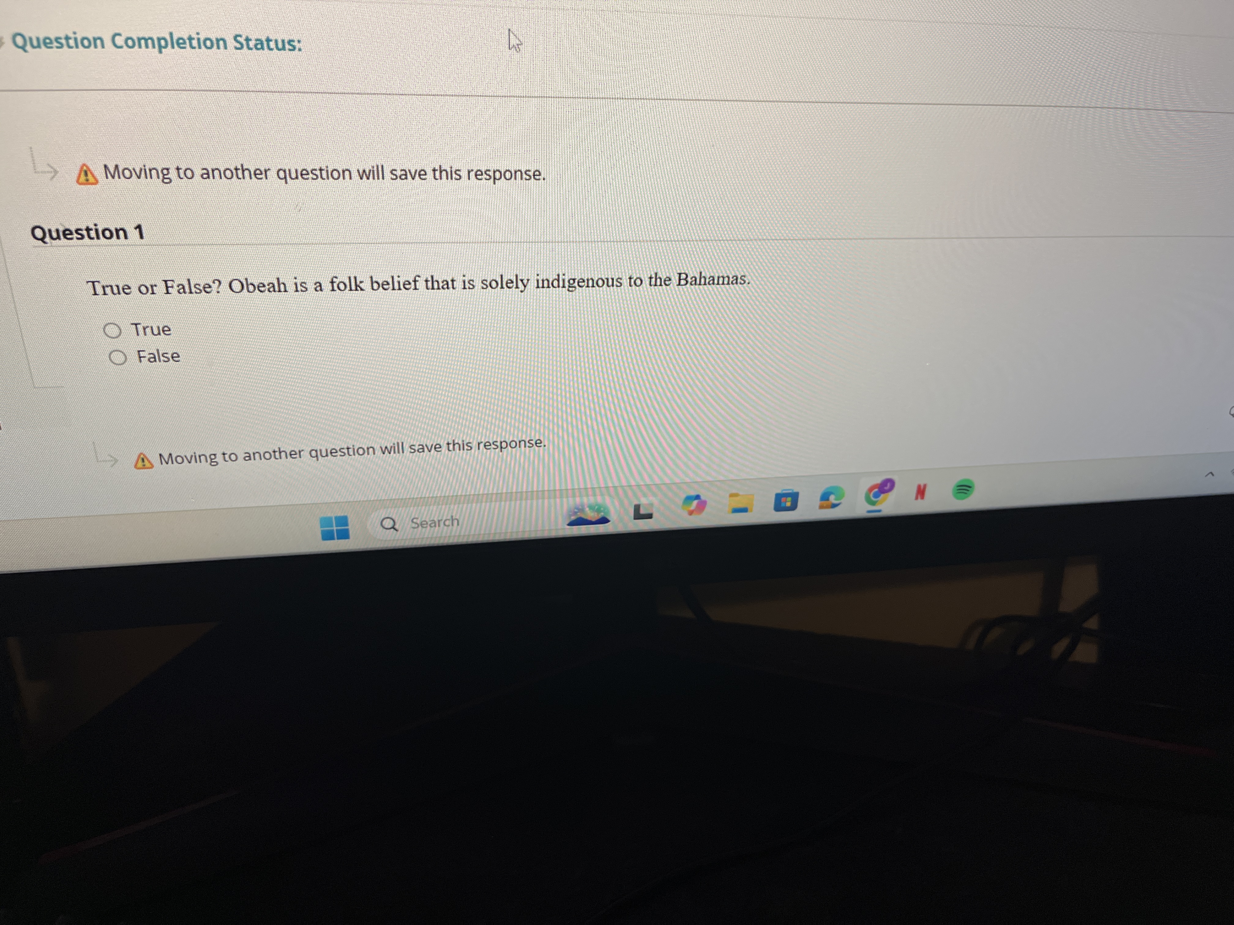 Answer Question Completion Status: /A, Moving to