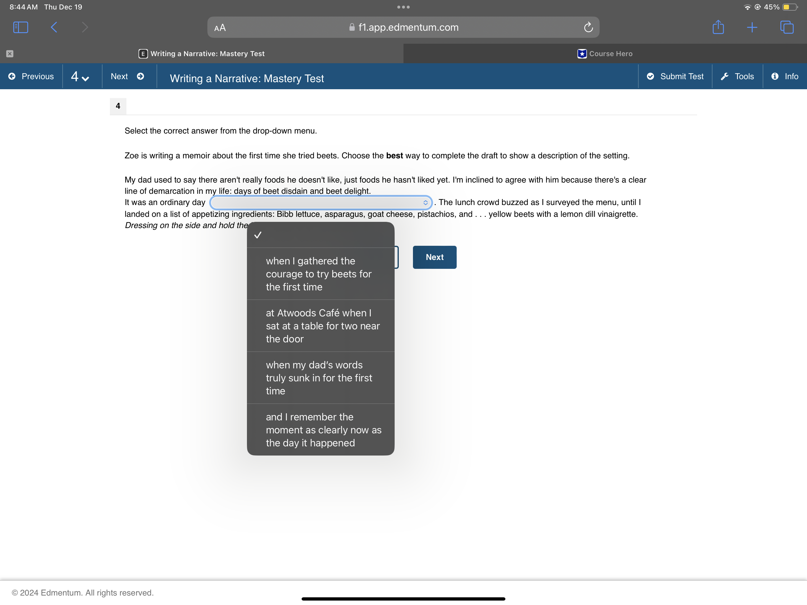 8:44 AM Thu Dec 19 . . . 45% AA