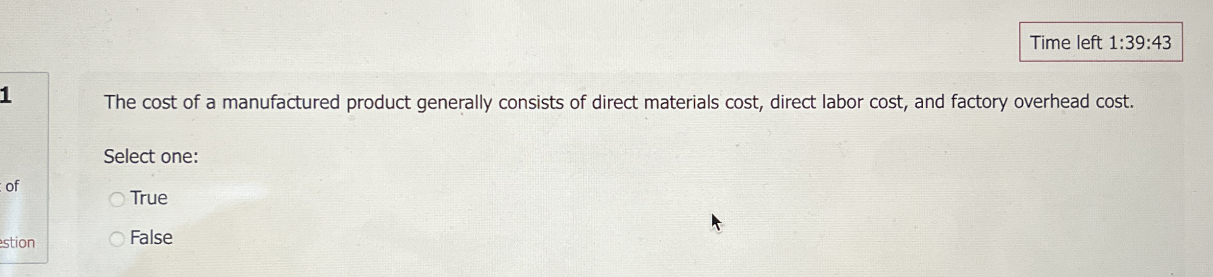 Time left 1 : 3 9 : 4 3 The cost of a