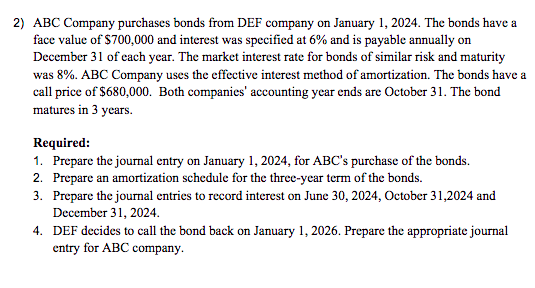 2 ) ABC Company purchases bonds from DEF company